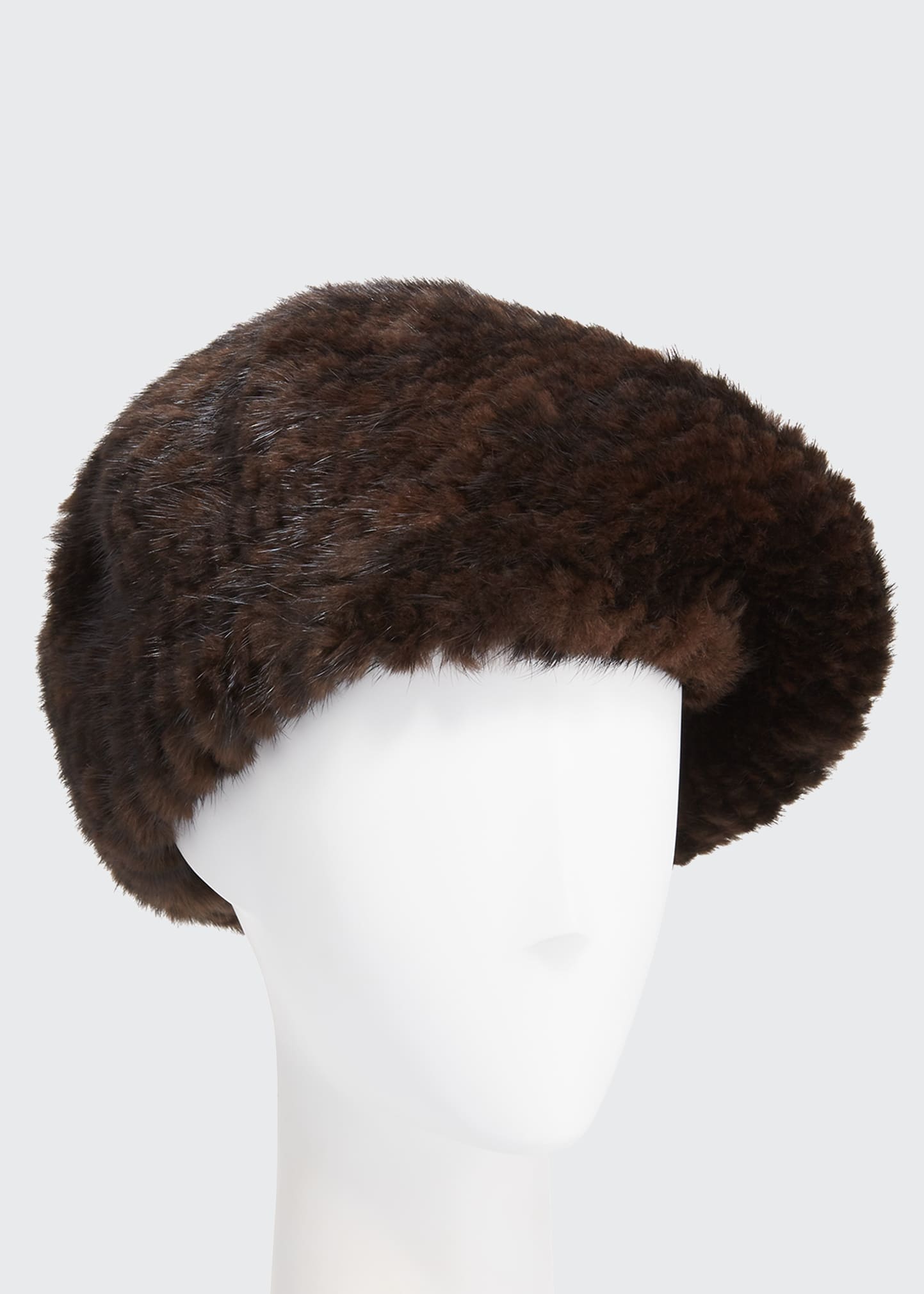 Belle Fare Knitted Mink Fur Structured Beret In Brown