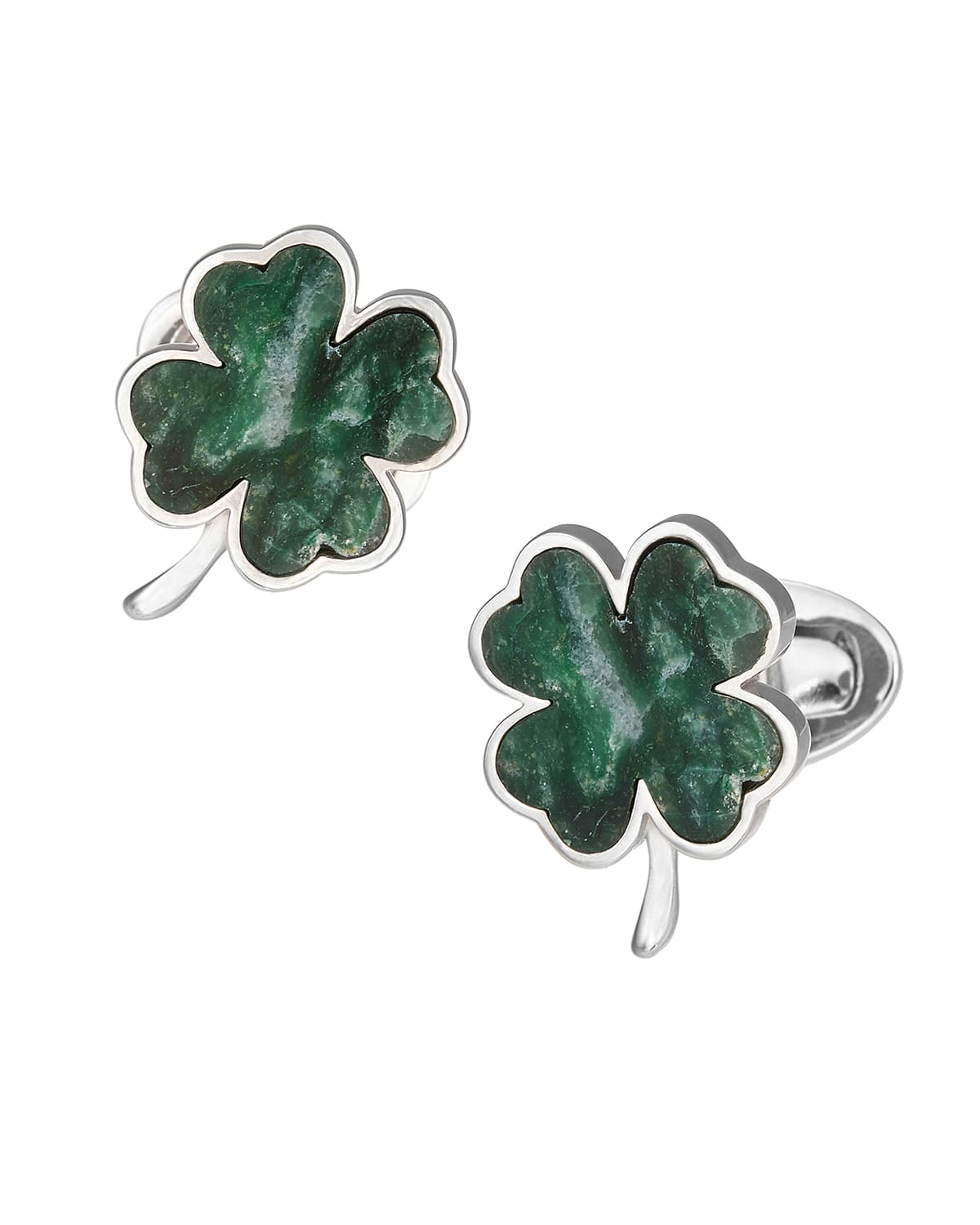 Jan Leslie Men's Four-leaf Clover Green Onyx & Rhodium-plated Cufflinks In Unassigned