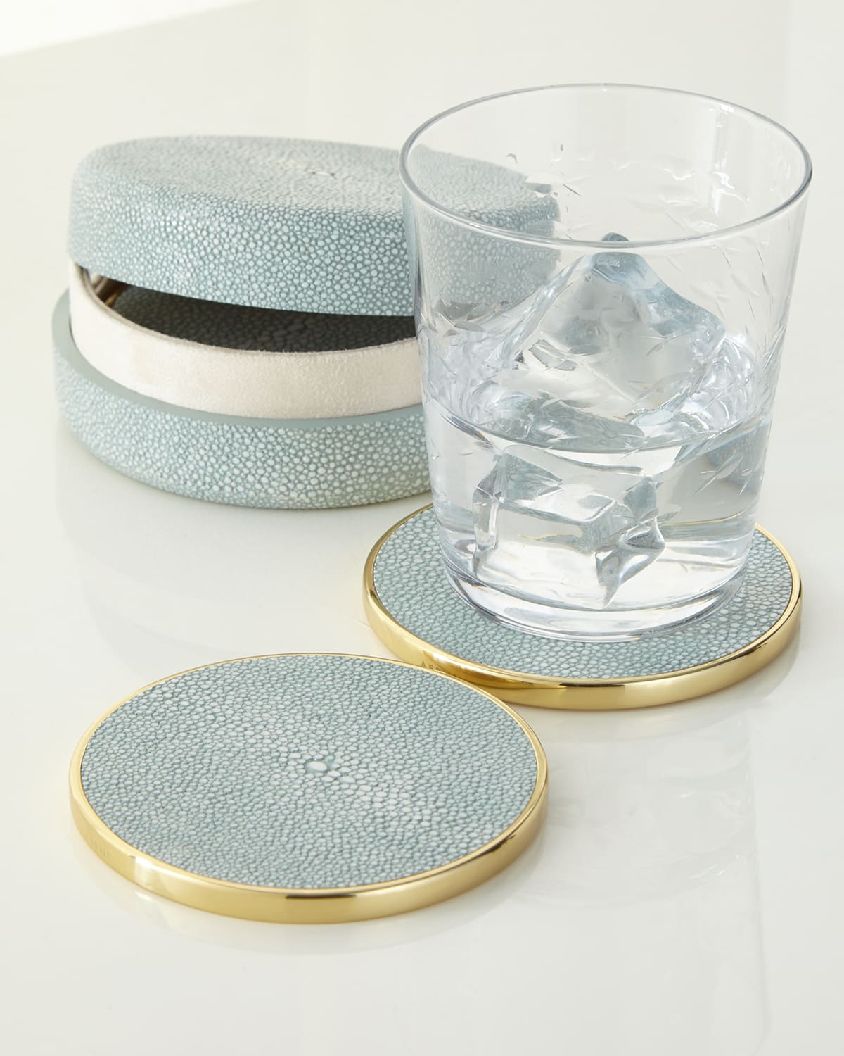 Aerin Faux-shagreen Coaster Set In Cream