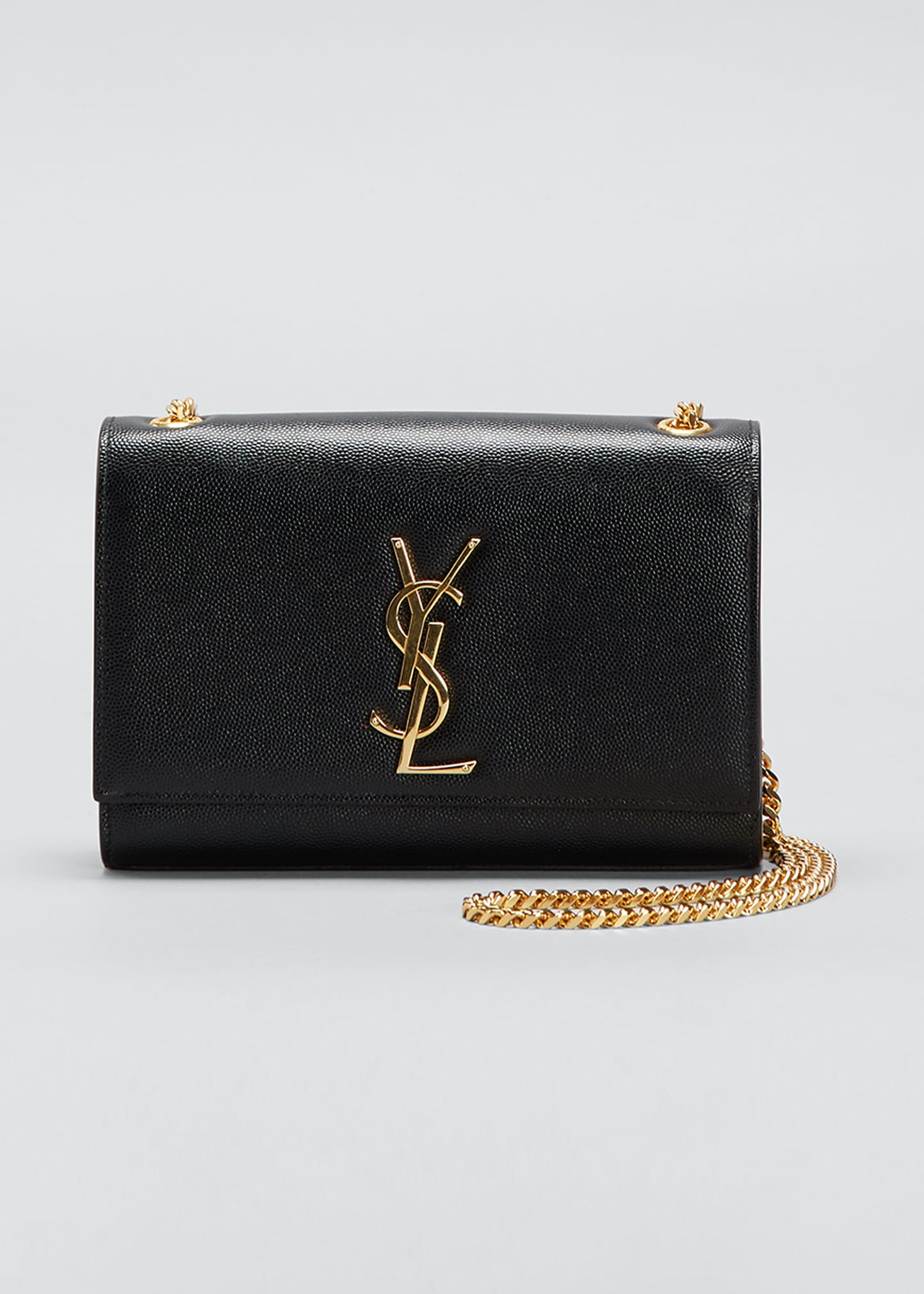 Saint Laurent Kate Small Ysl Monogram Grain De Poudre Crossbody Bag On Chain In Black