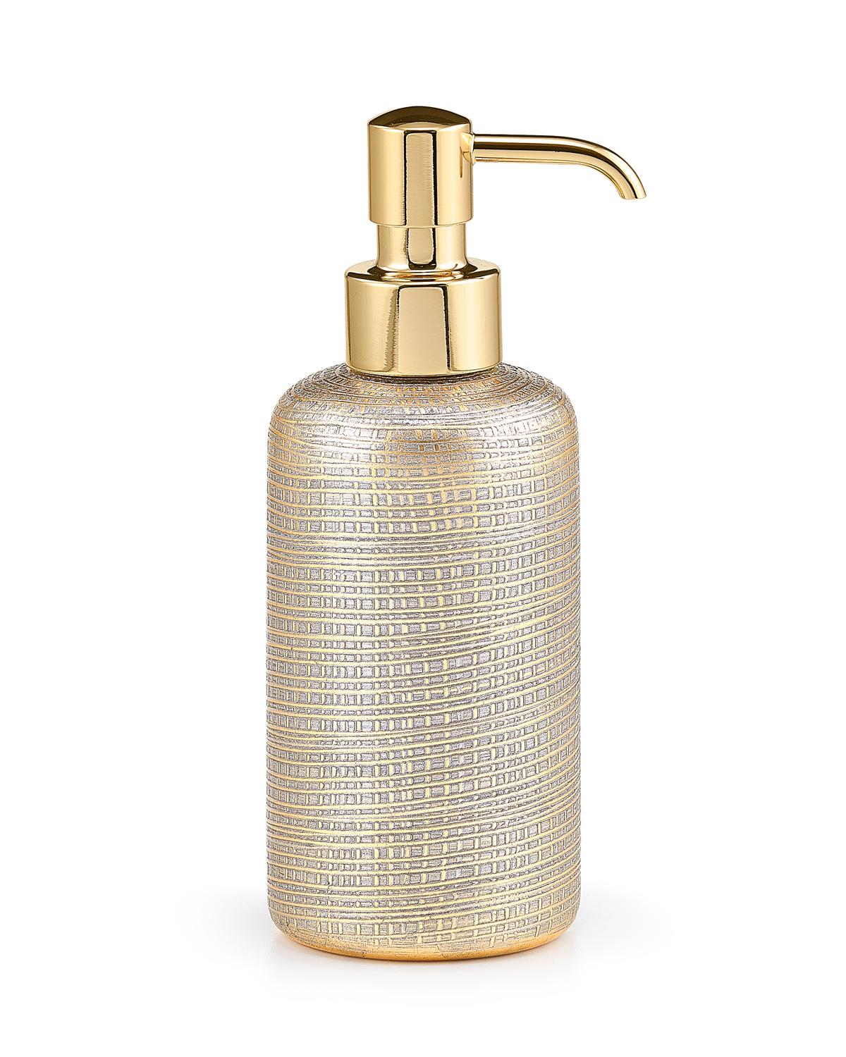 Labrazel Woven Metallic Pump Dispenser With Golden Polished Top In Gray Metallic