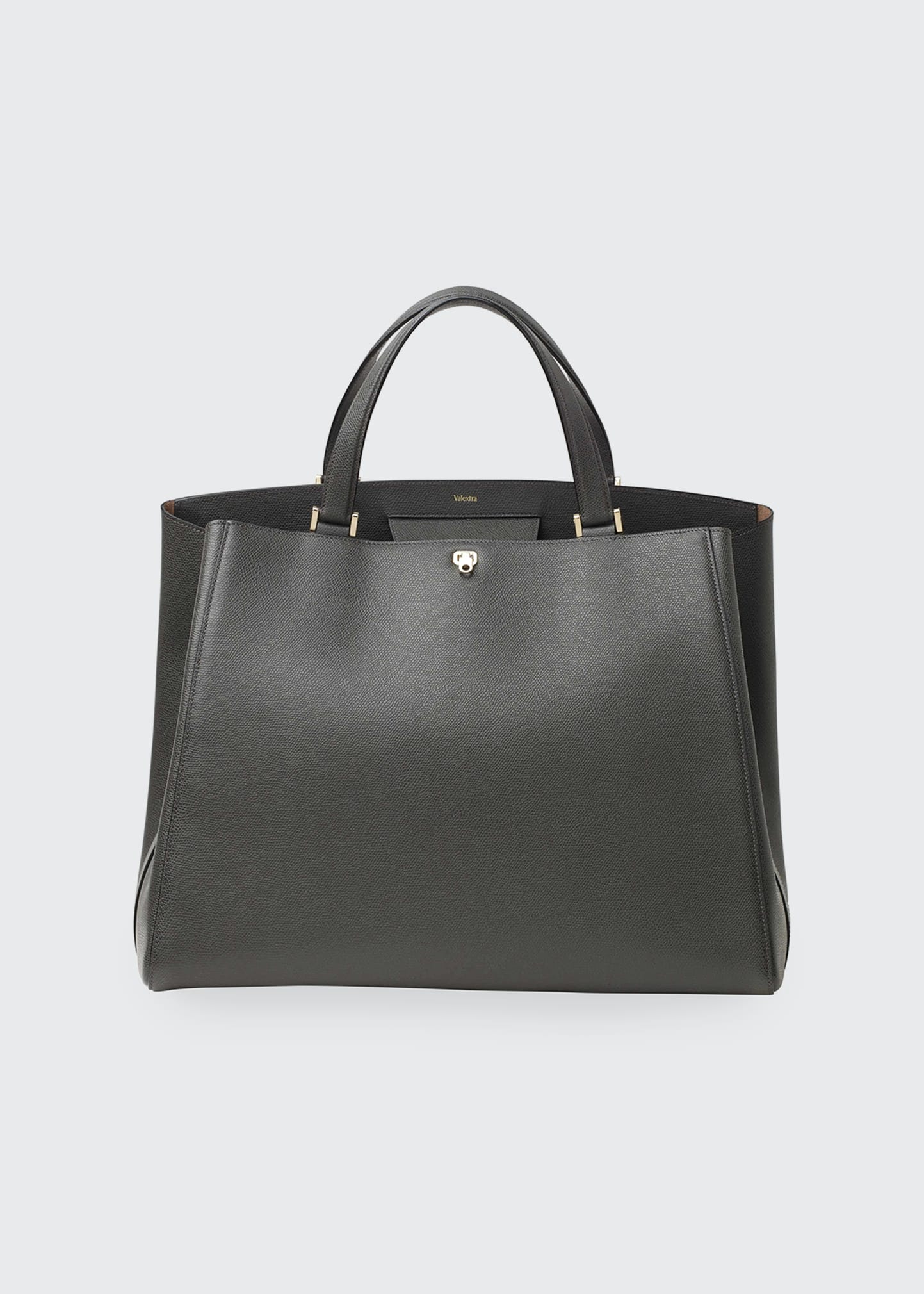 Valextra Brera Large Leather Top-handle Tote Bag In Gf Fumo