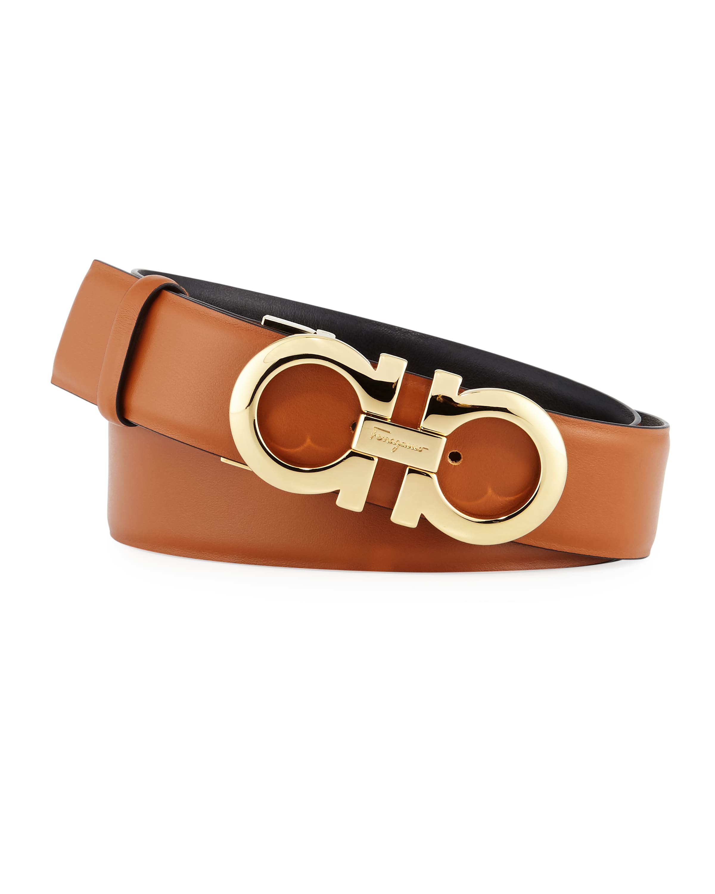 Shop Ferragamo Gancini-buckle Reversible Leather Belt In Sella / Gold