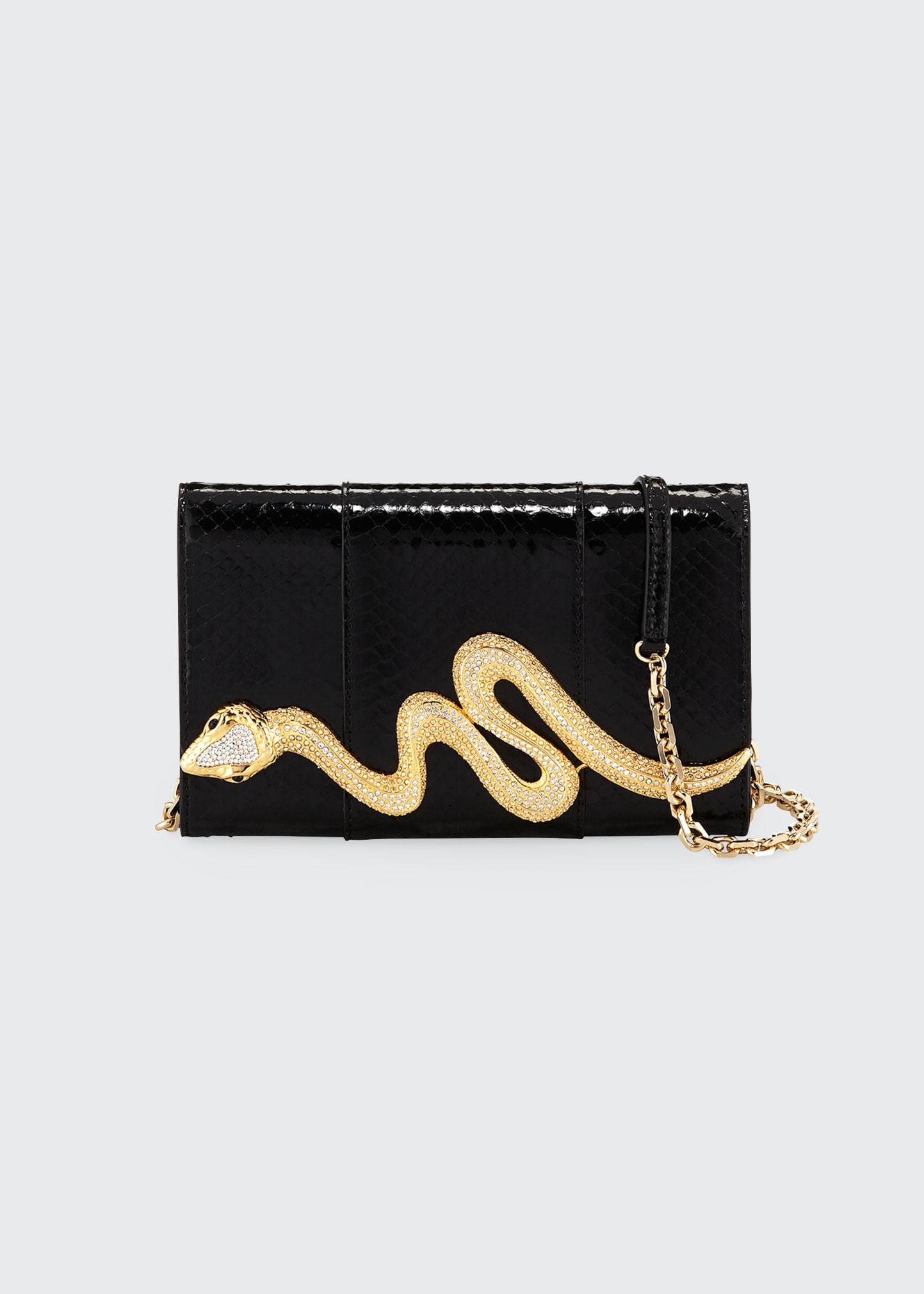 Judith Leiber Serpent Snakeskin Clutch Bag In Black