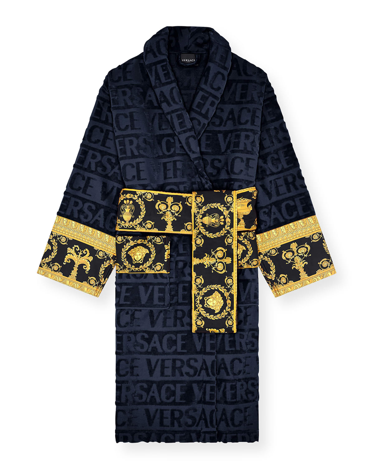 Versace Unisex Barocco Sleeve Robe In Blue