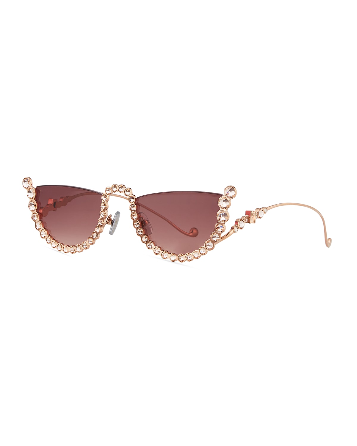 Half Moon Semi-Rimless Cat-Eye Sunglasses w/ Crystal Trim