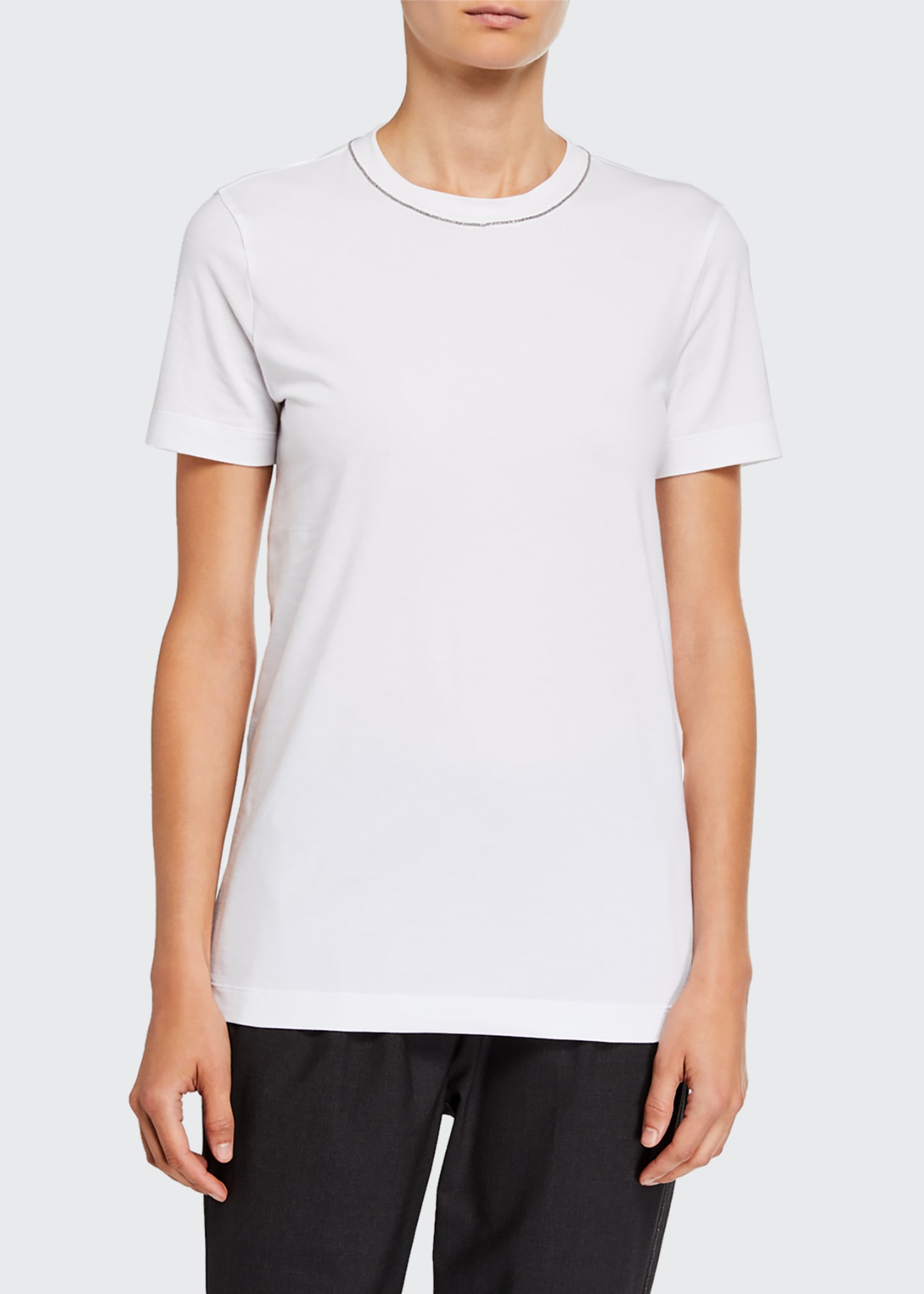 Brunello Cucinelli Monili-Beaded Flat Cotton Jersey Short Sleeve T-Shirt