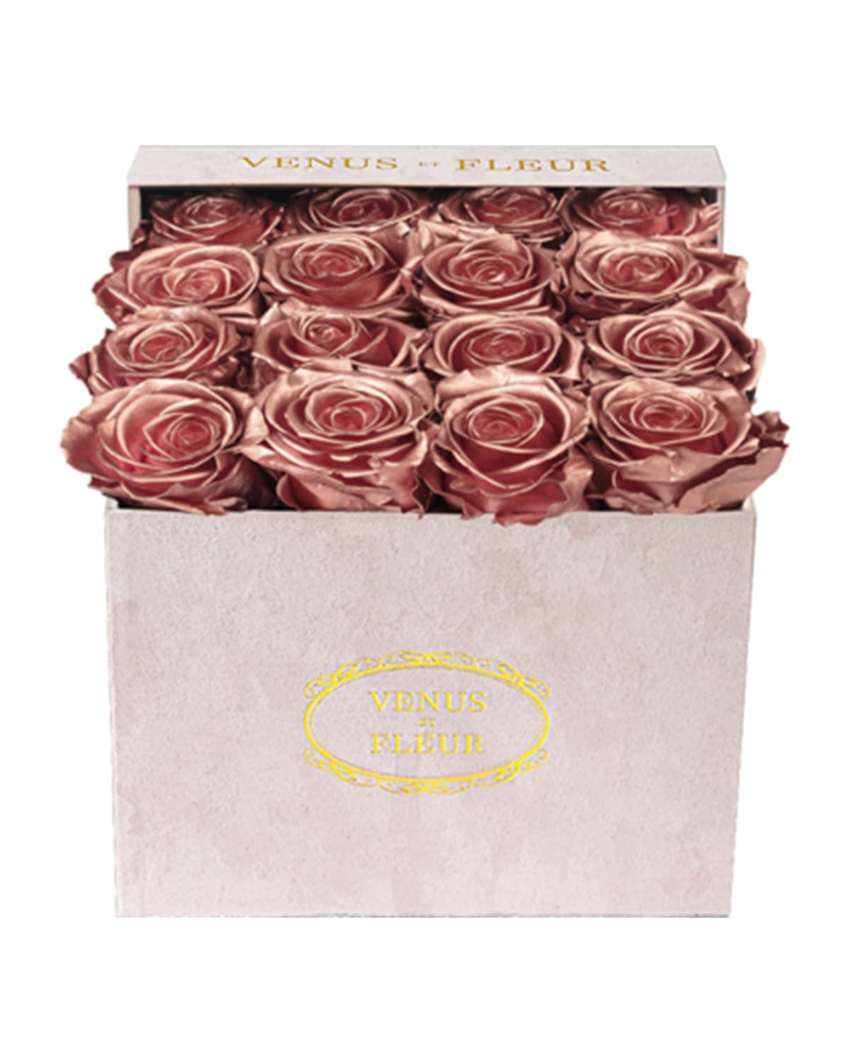 Venus Et Fleur Suede Small Square Rose Box In Gold