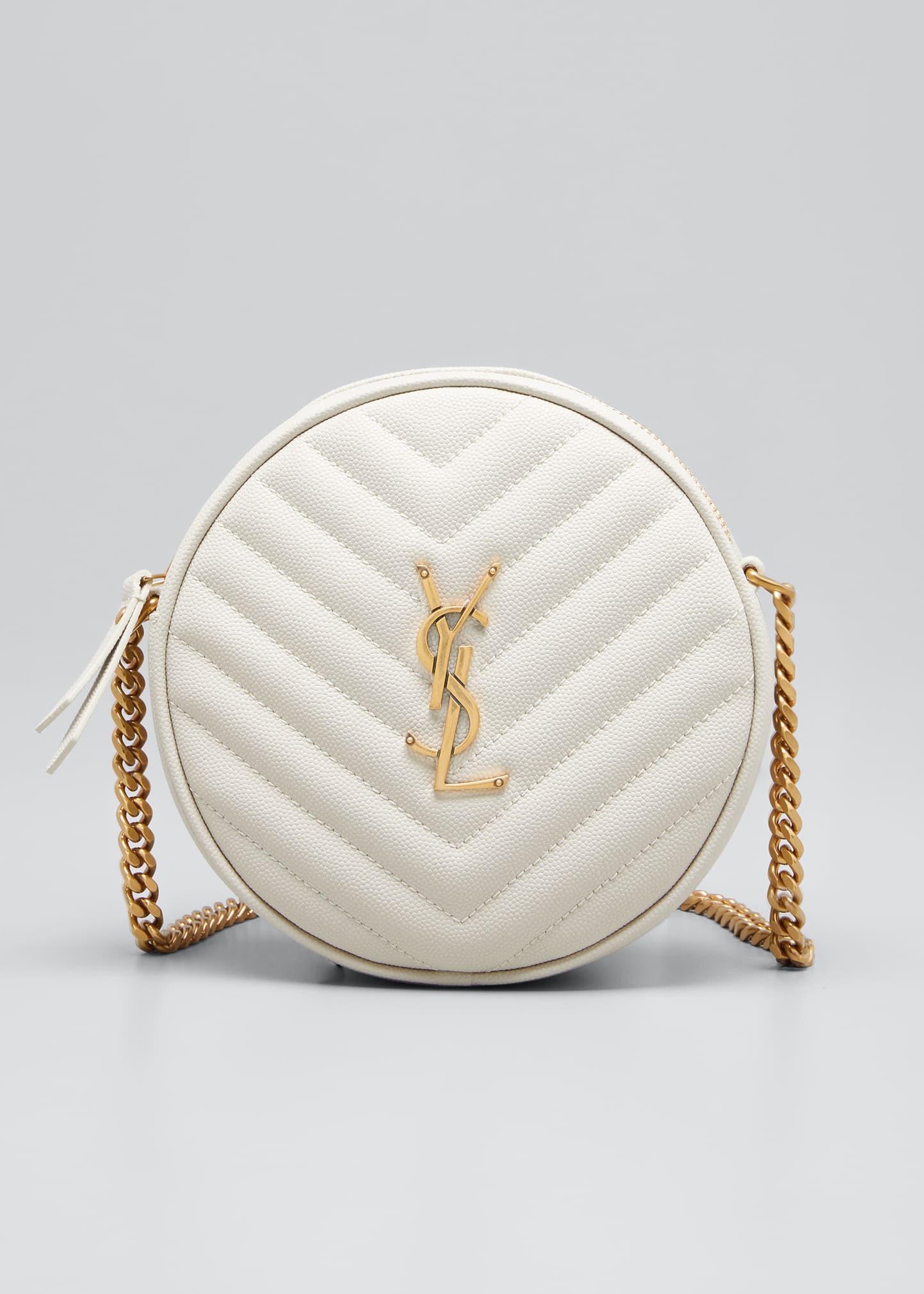 Saint Laurent Jade Ysl Round Quilted Grain de Poudre Crossbody Bag