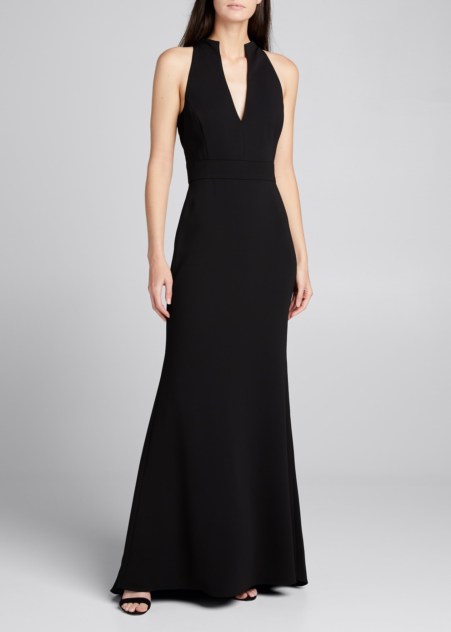 Badgley Mischka Collection V-Neck Column Gown with Cut-In Shoulders