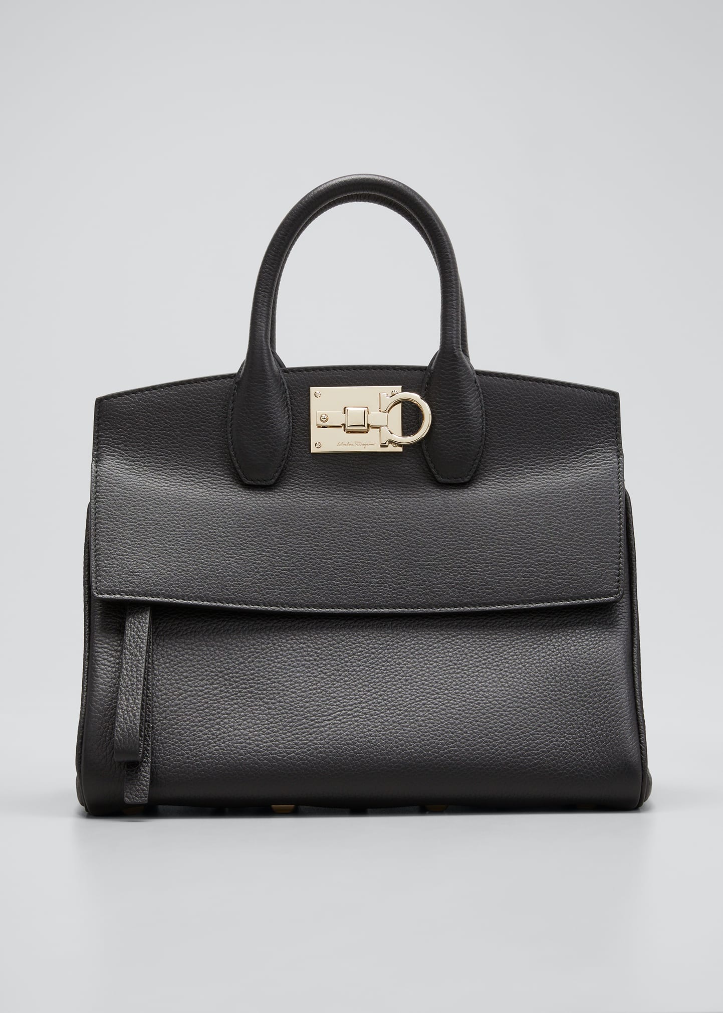 Ferragamo Studio Bag Small Leather Satchel In Nero
