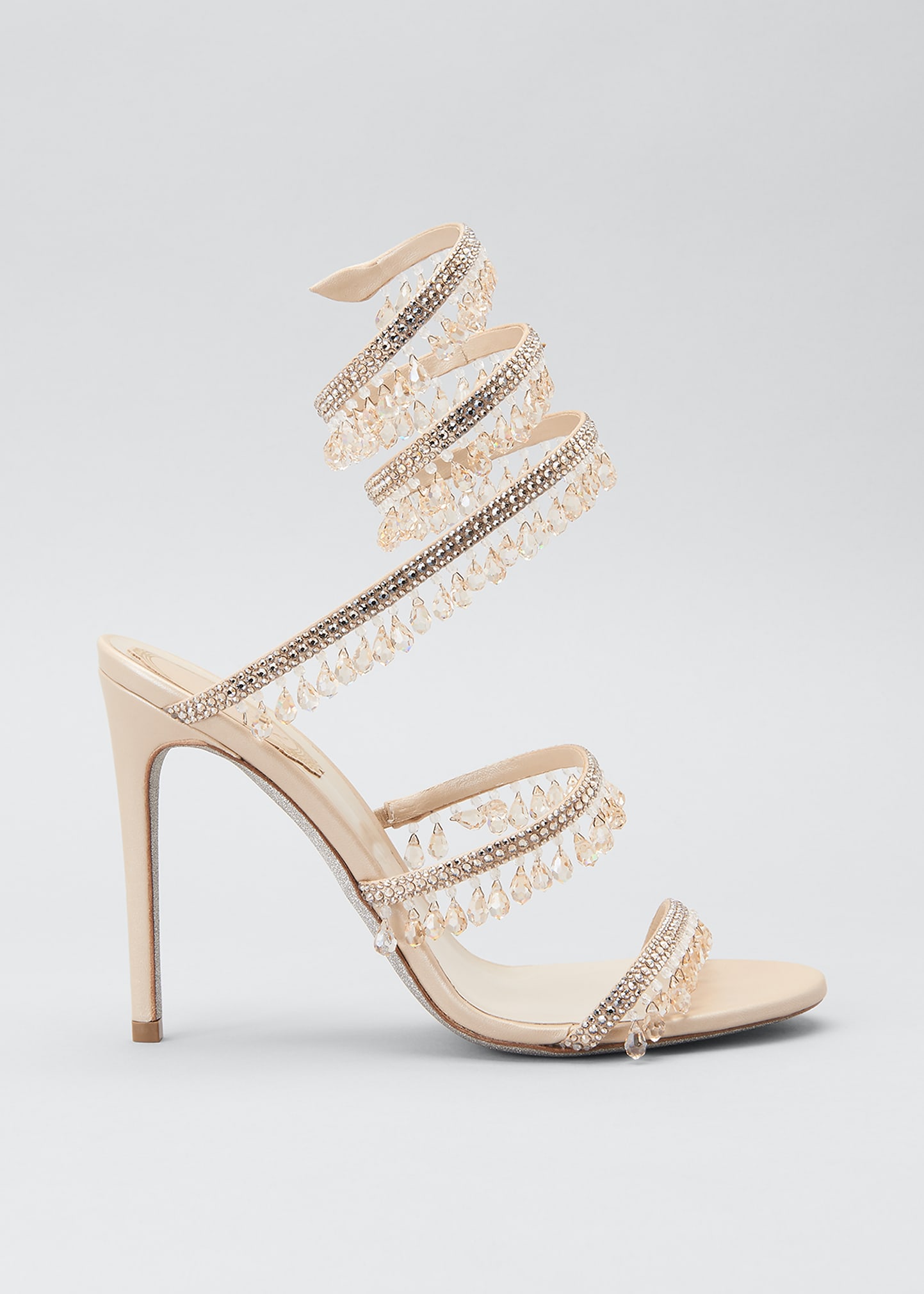 René Caovilla Chandelier Snake Beaded Crystal Ankle-wrap Sandals In Champagne