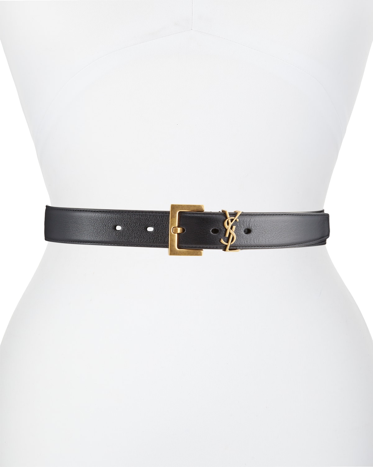 Shop Saint Laurent Box Laque Ysl Leather Belt In Black / Bronze