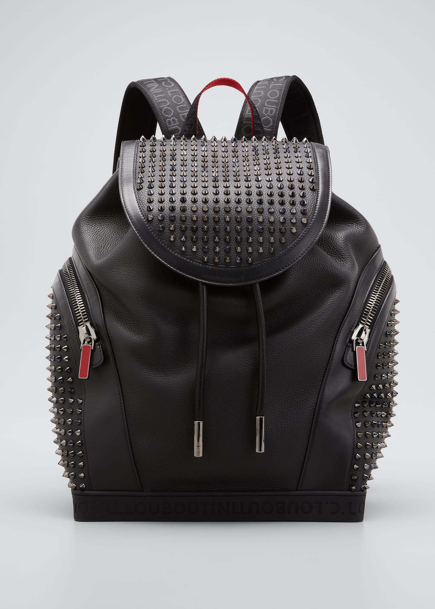 Christian Louboutin Men's Explorafunk Small Calf Empire Spikes Backpack In Black/red
