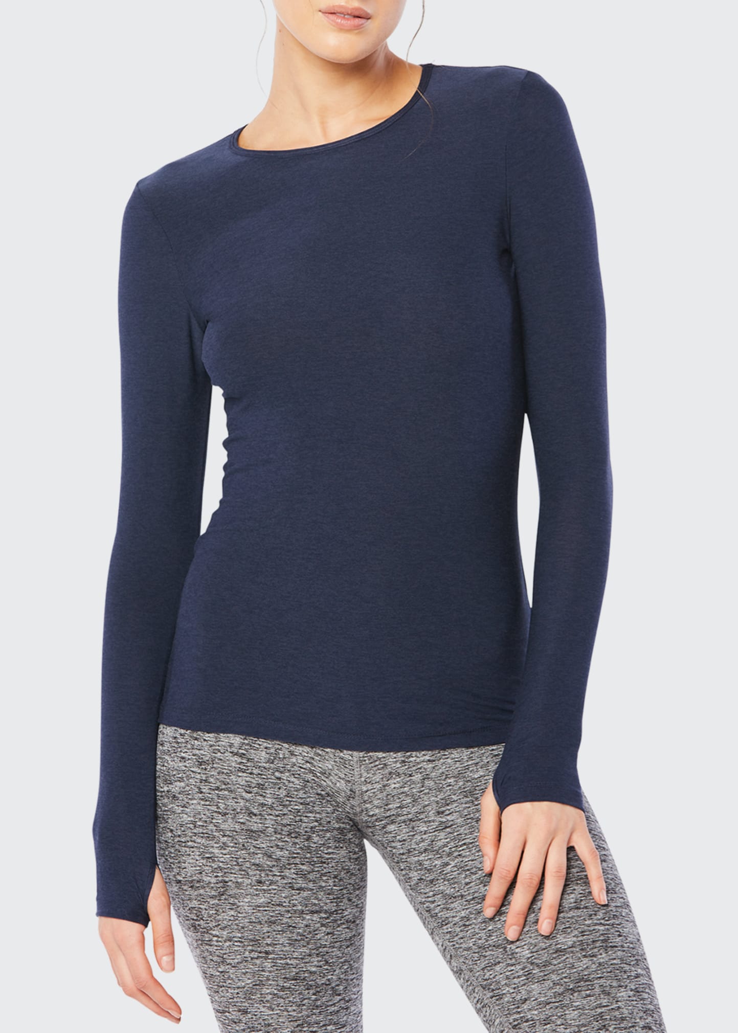 Beyond Yoga Featherweight Classic Crew Pullover Long Sleeve Top In Navy