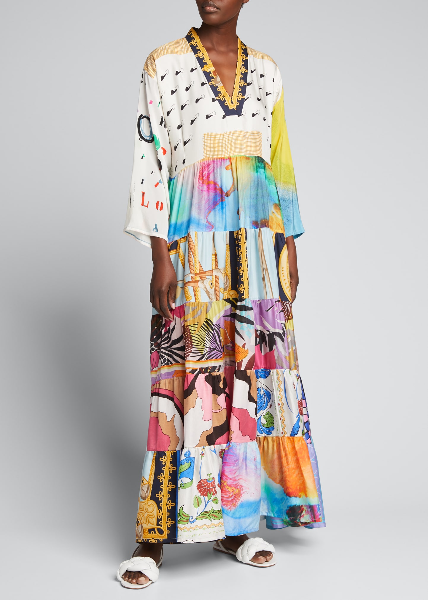 Rianna + Nina One-of-a-kind Mixed-print Silk Maxi Dress