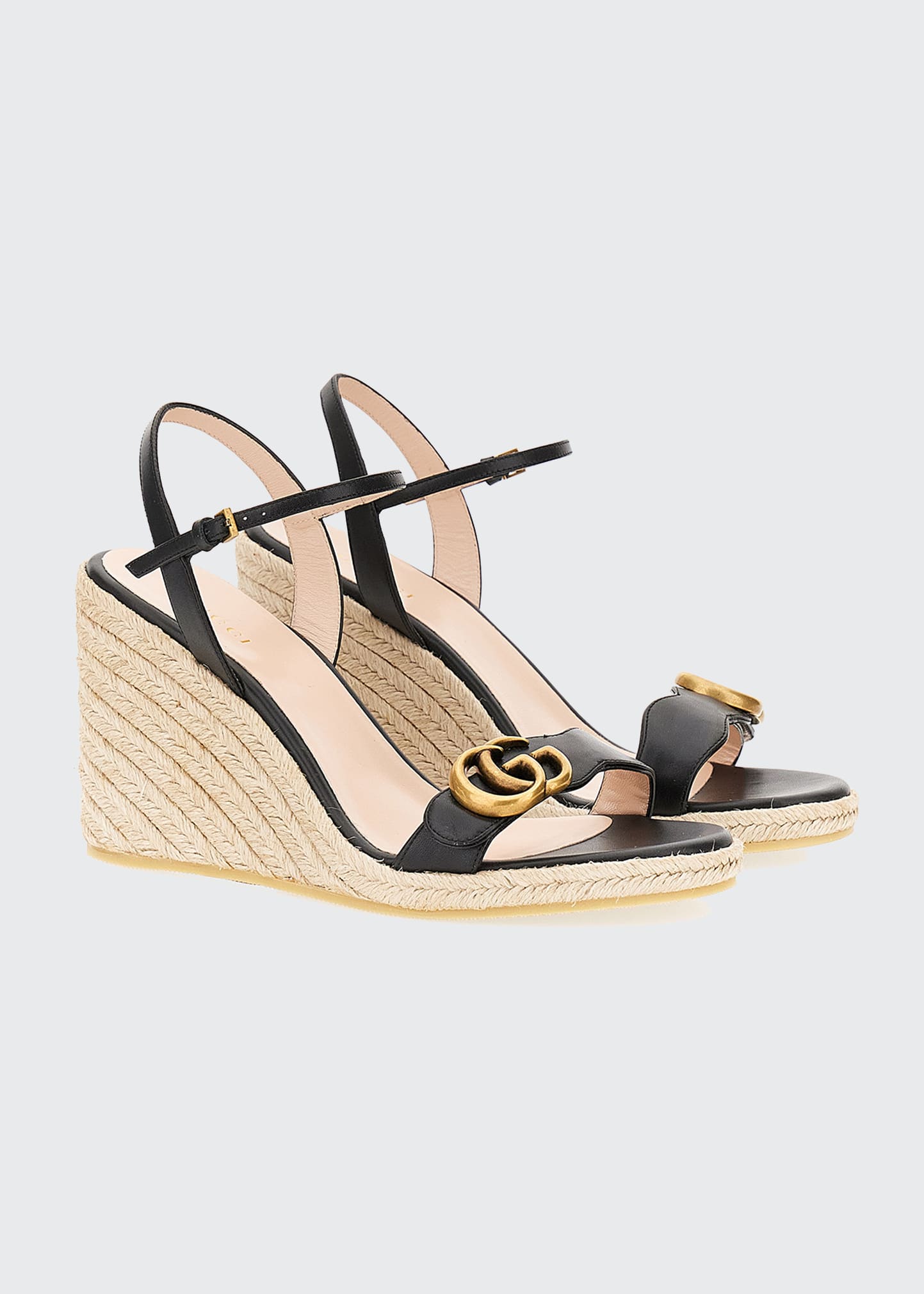 GG WEDGE HEELS IN BLACK FABRIC AND CALFSKIN WITH GOLD HARDWARE STYLE 1