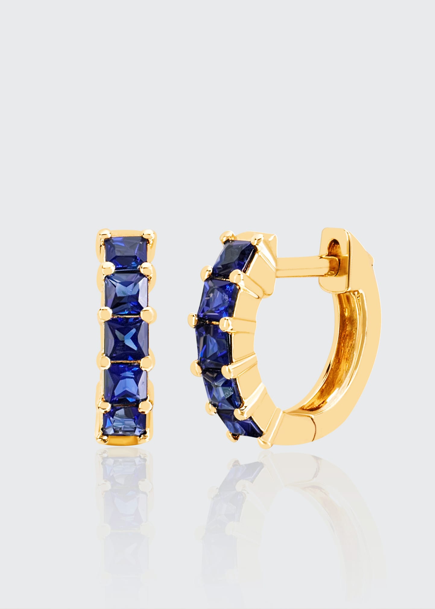 14k Gold Blue Sapphire Princess Mini Huggie Earrings