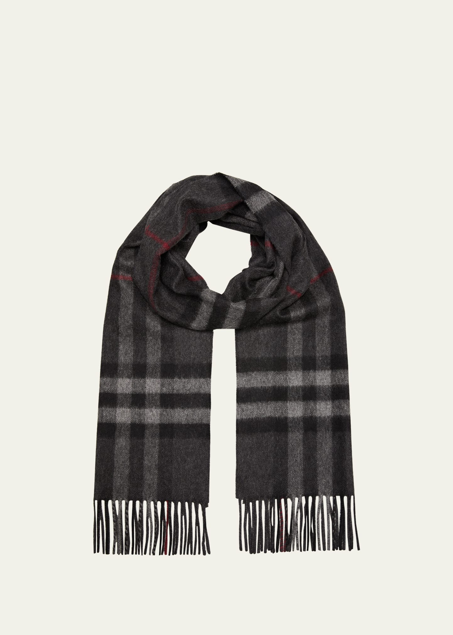 Shop Burberry Men's Classic Check Cashmere Fringe Scarf In Charcoal