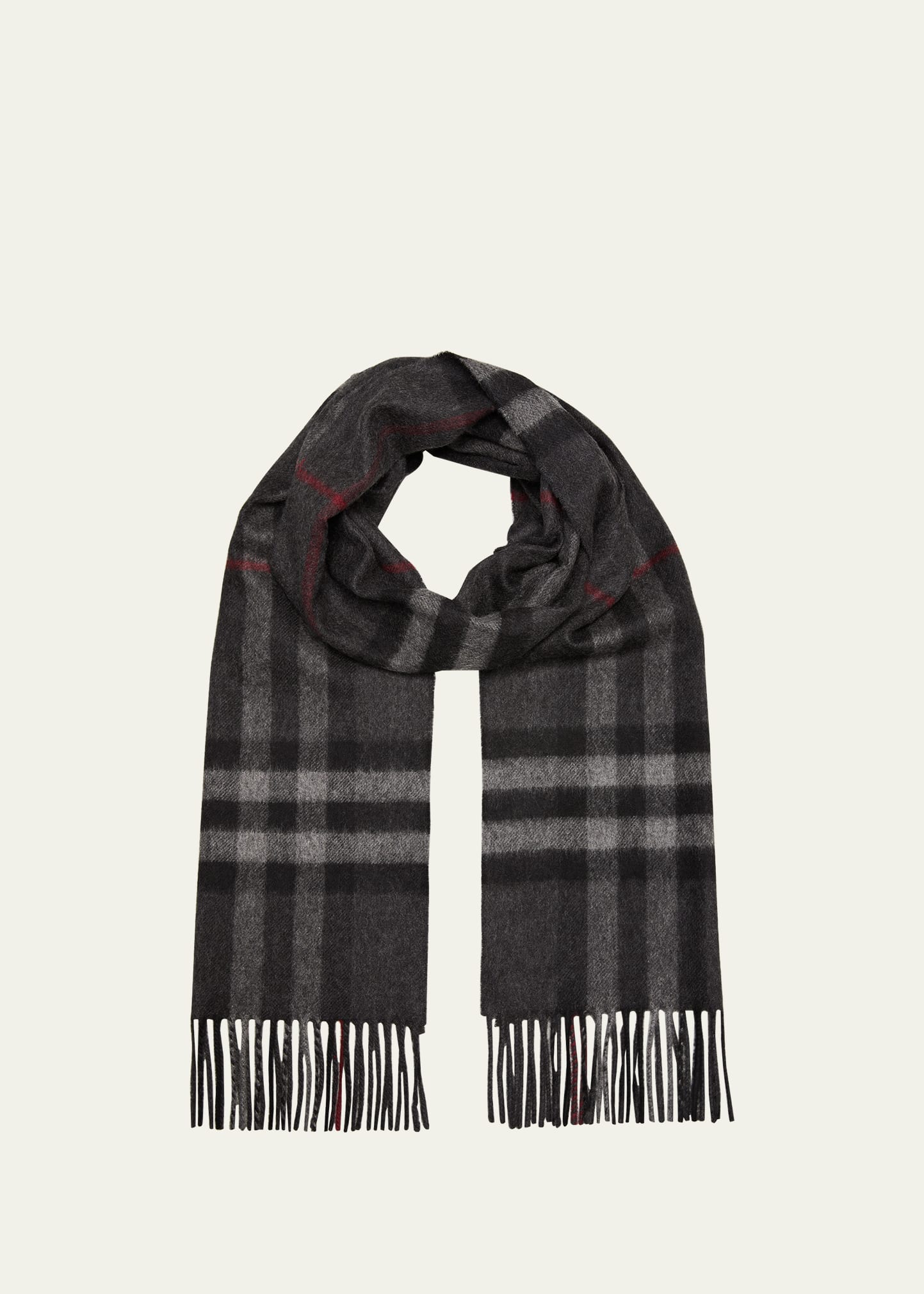 Burberry Men's Classic Check Cashmere Fringe Scarf In Charcoal