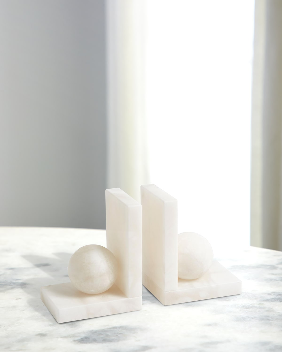Global Views Alabaster Ball Bookends Pair In White