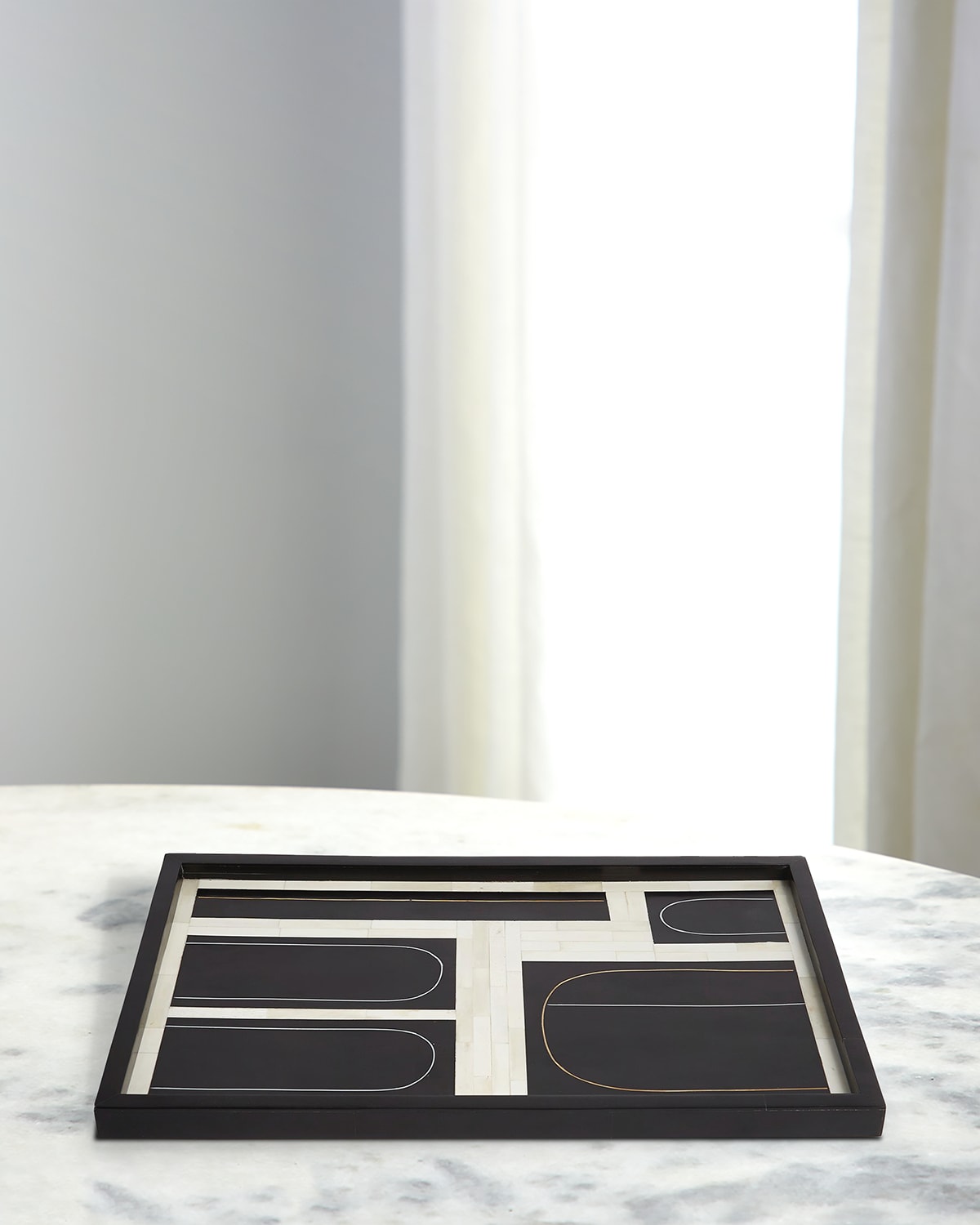 Global Views Brass Loop Tray In Black/white