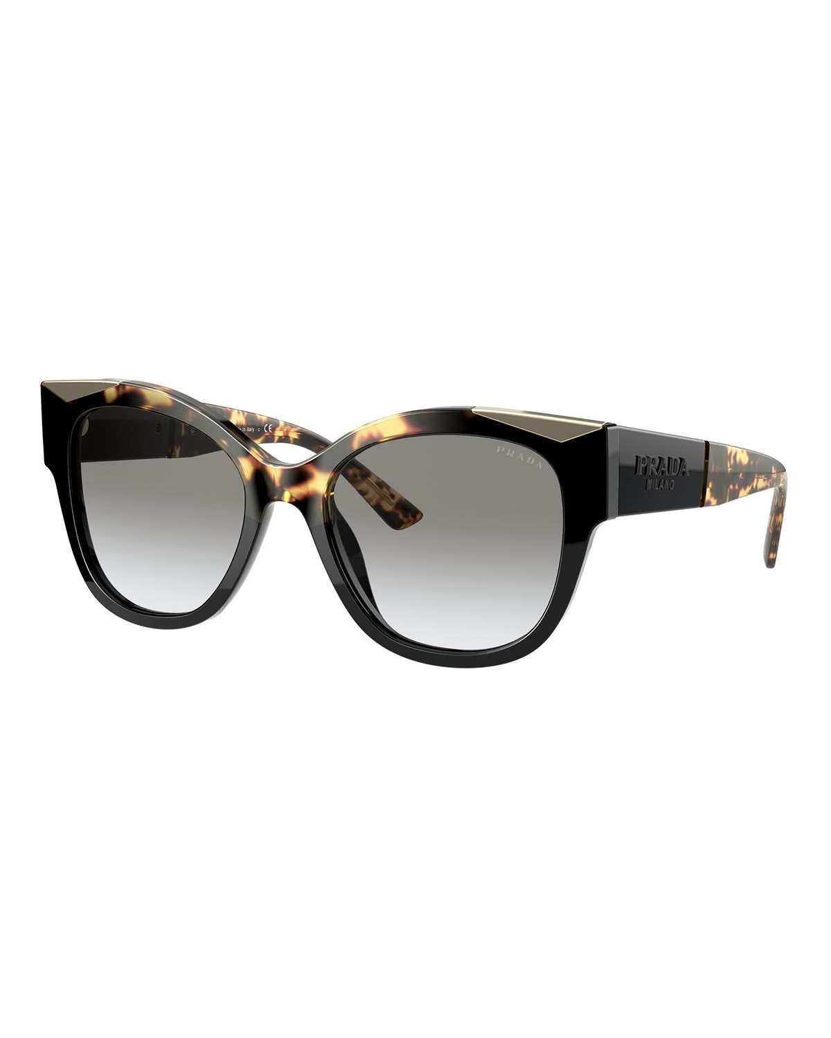 Prada Cat-eyed Round Acetate Sunglasses In Black / Havana