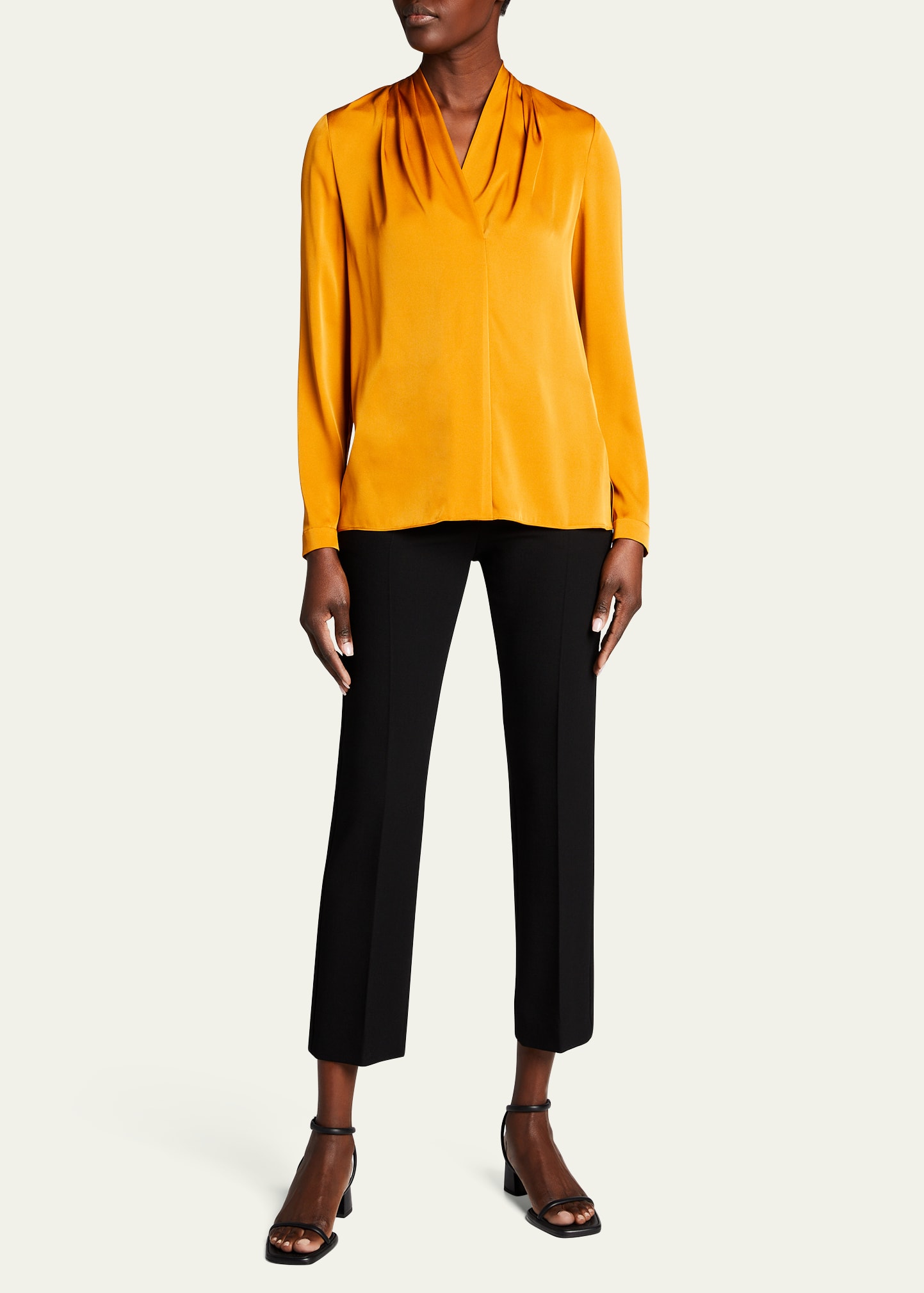 Kobi Halperin Nellie Pleated V-neck Long-sleeve Blouse In Sea Moss