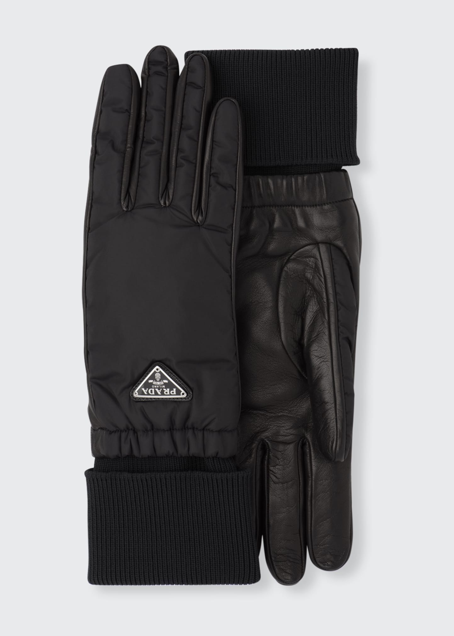 Nylon Leather Gloves w/ Triangle Logo