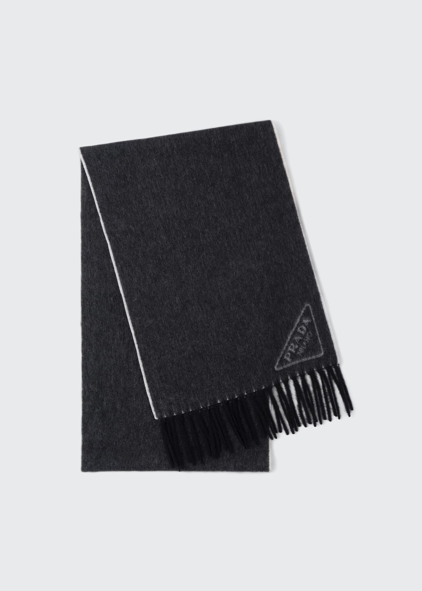 Prada Triangle Logo Cashmere Fringe Scarf In Black/white