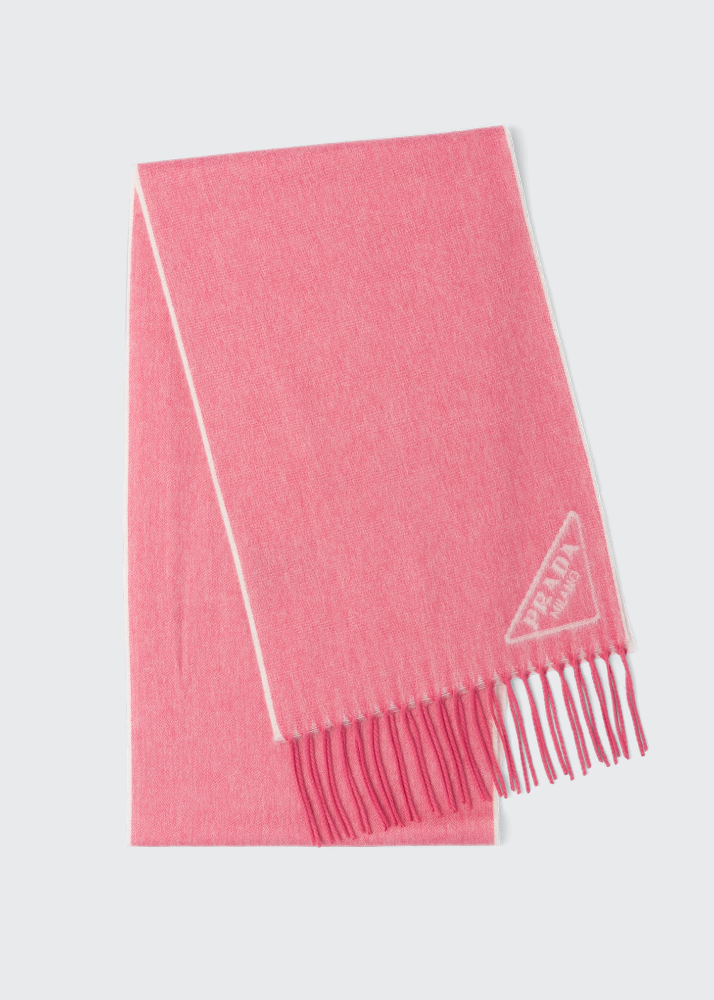 Shop Prada Triangle Logo Cashmere Fringe Scarf In Pink/white