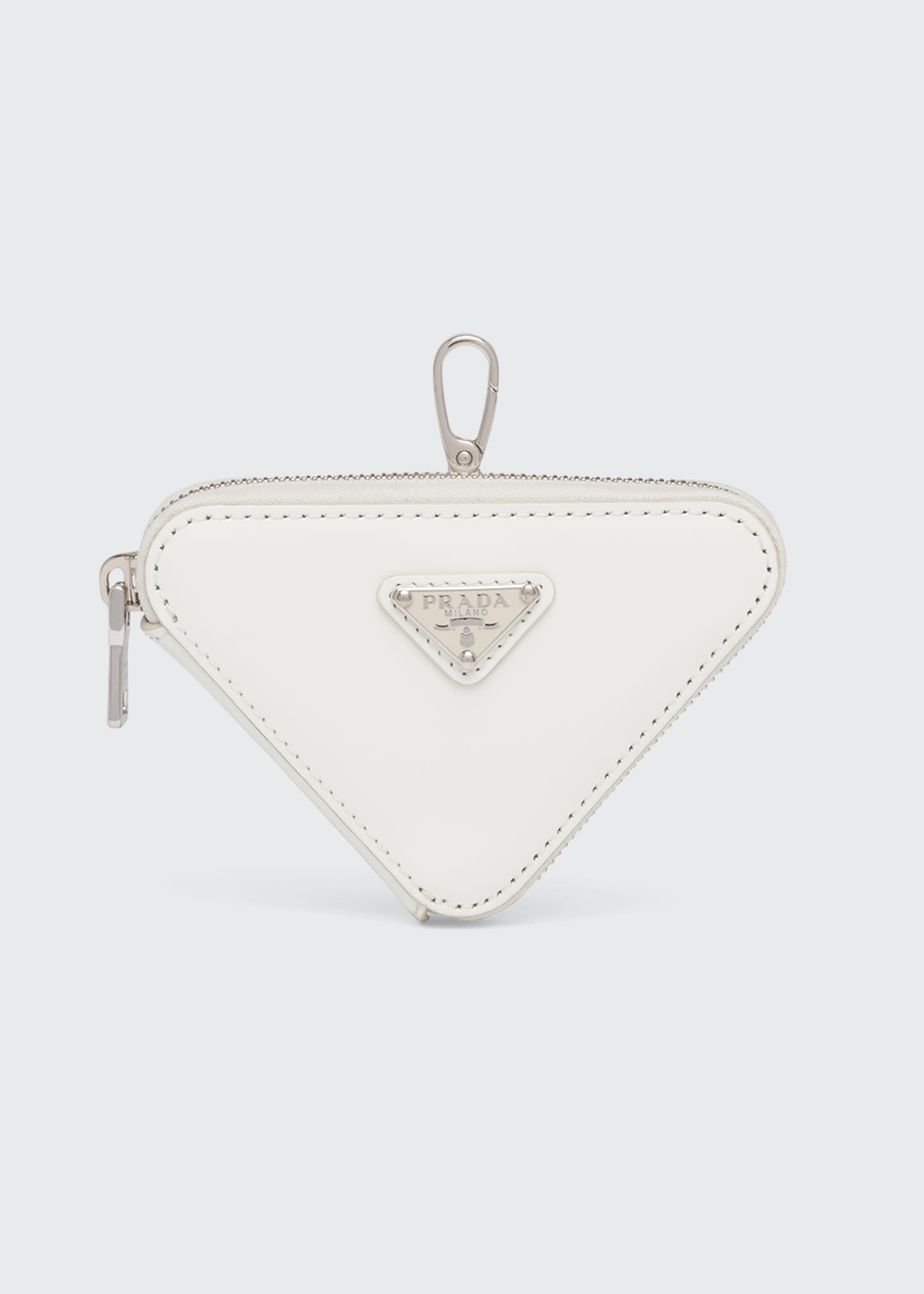 Prada Triangle Mini Pouch Charm Bag In White