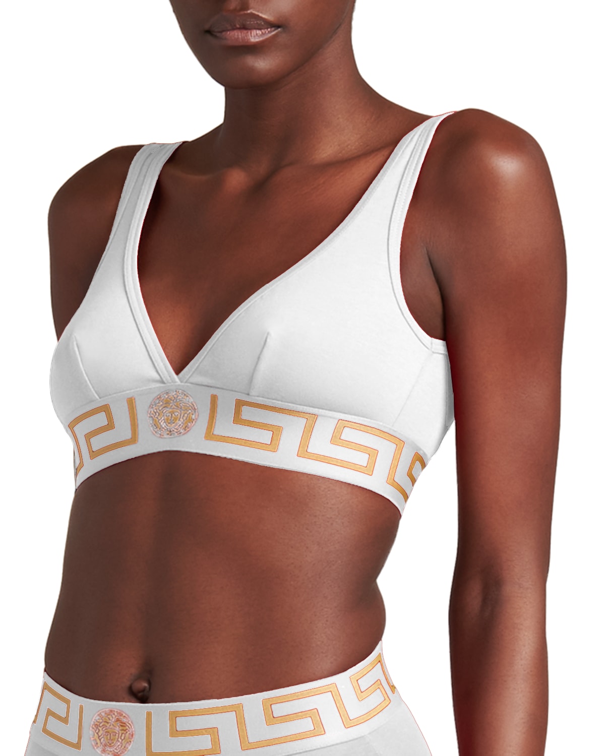 Versace White Greca Border Triangle Bralette