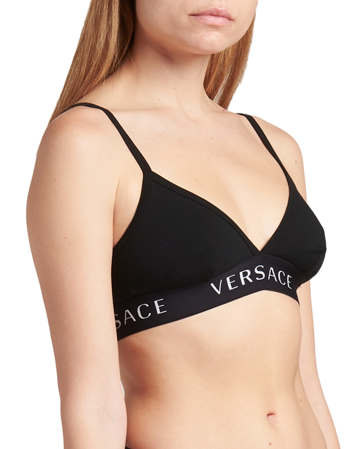 Versace Black Logo Triangle Bralette In Nero