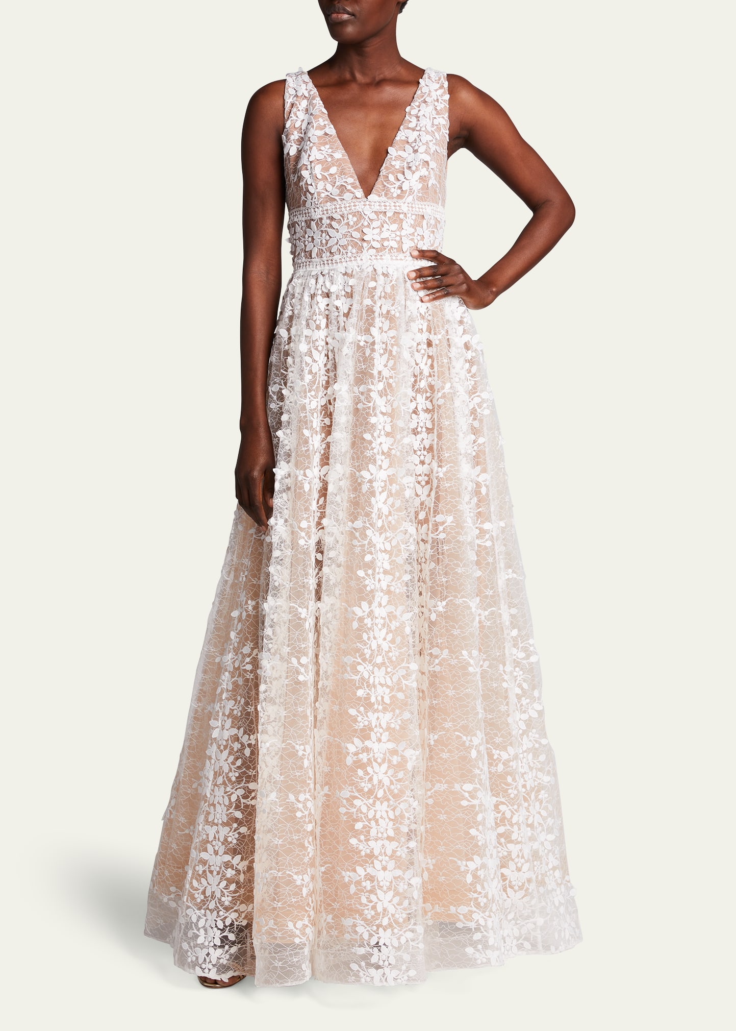 Bronx and Banco Megan V-Neck Lace Gown