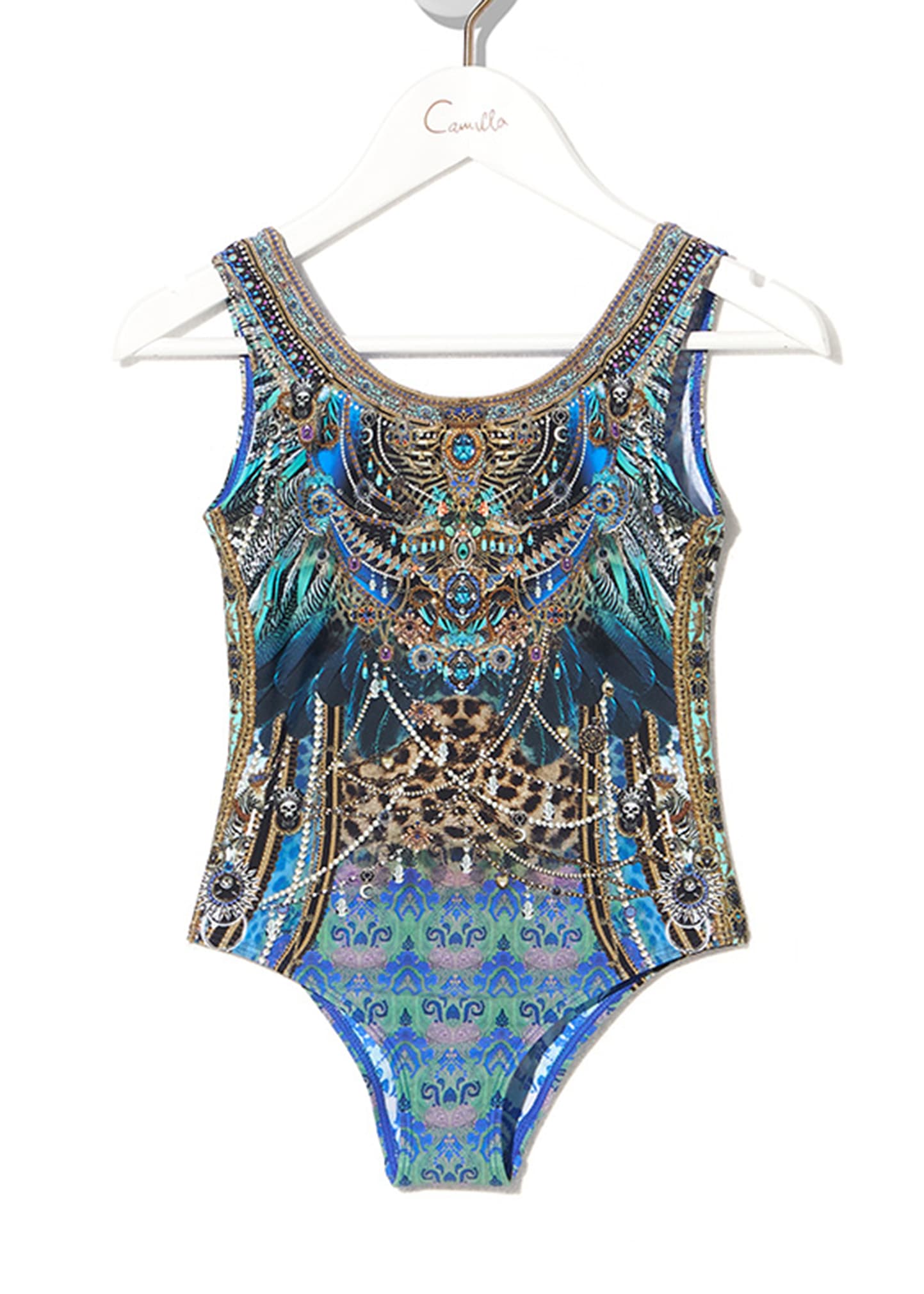 Girl's Embellished Printed One-Piece Swimsuit, Size 4-10