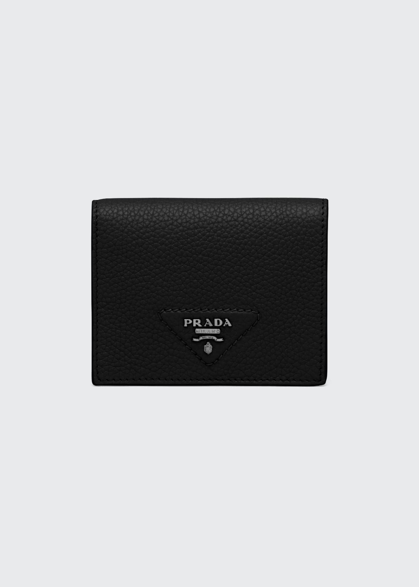 Prada Small Leather Bifold Wallet In Black