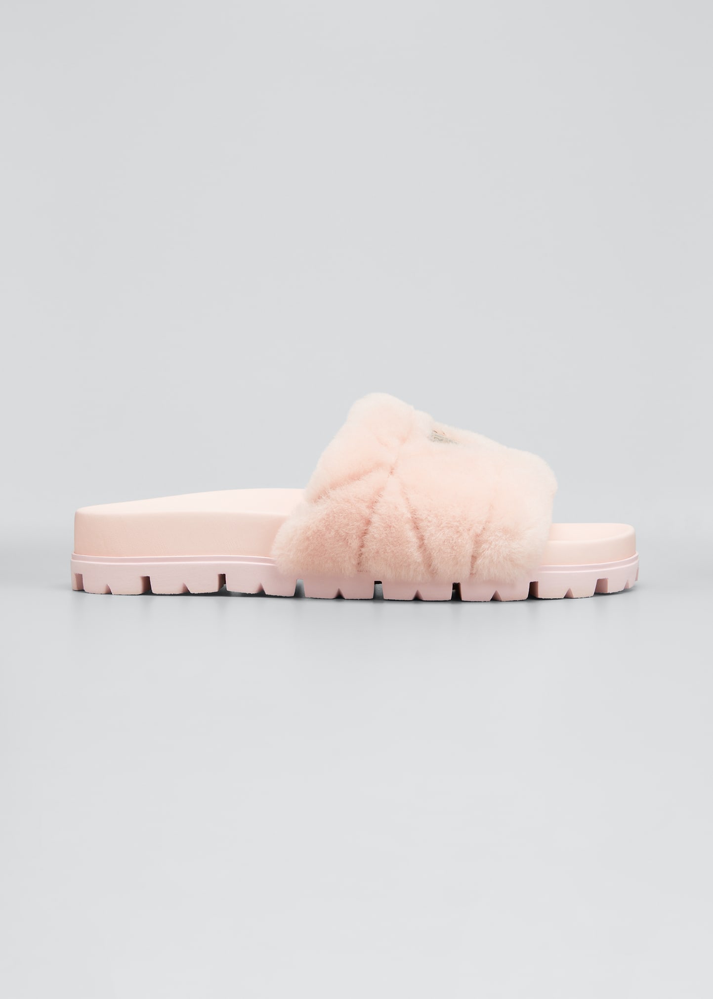 Prada logo-plaque Shearling Slippers Black