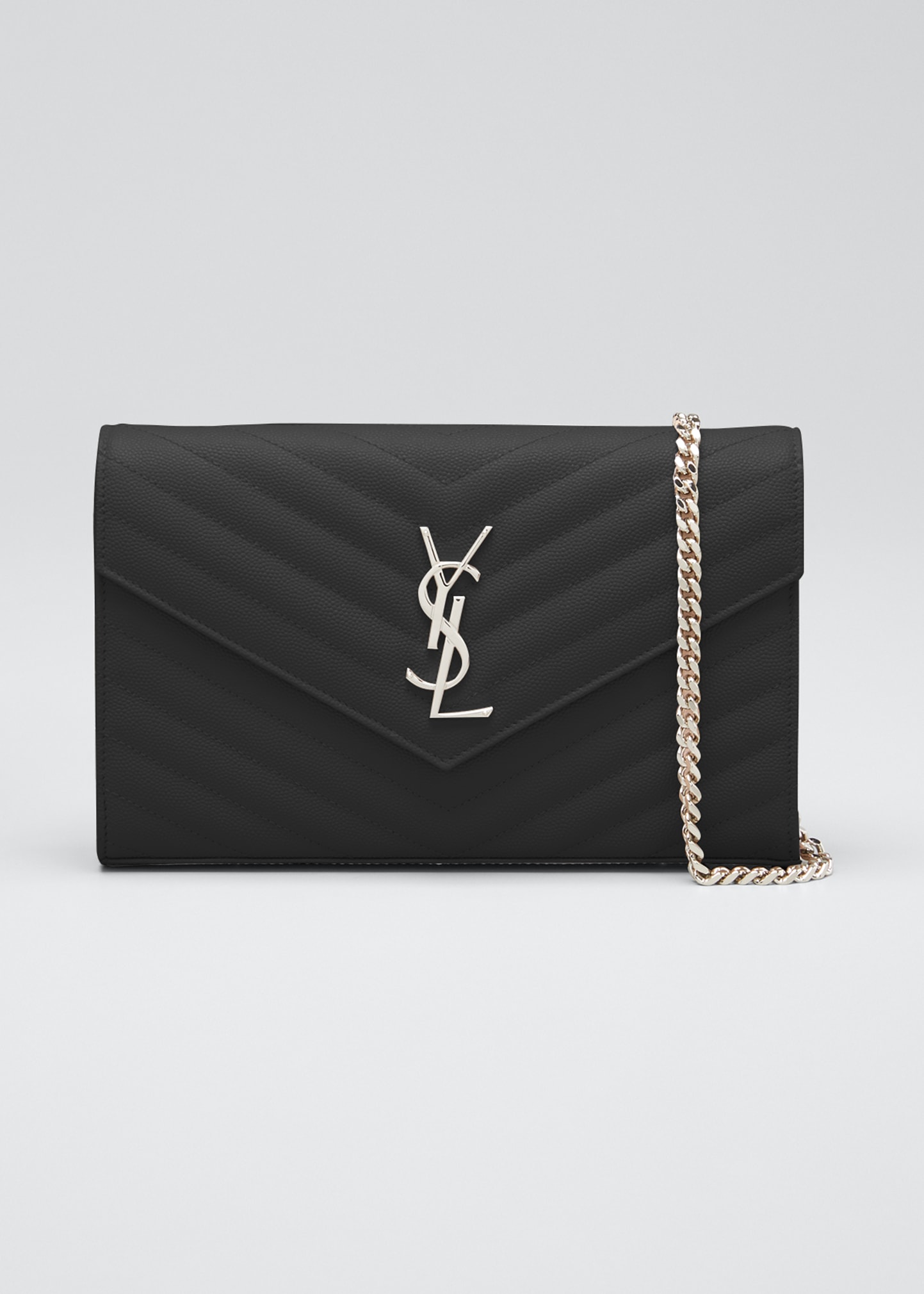 Saint Laurent Monogramme Quilted Leather Wallet On A Chain In Black