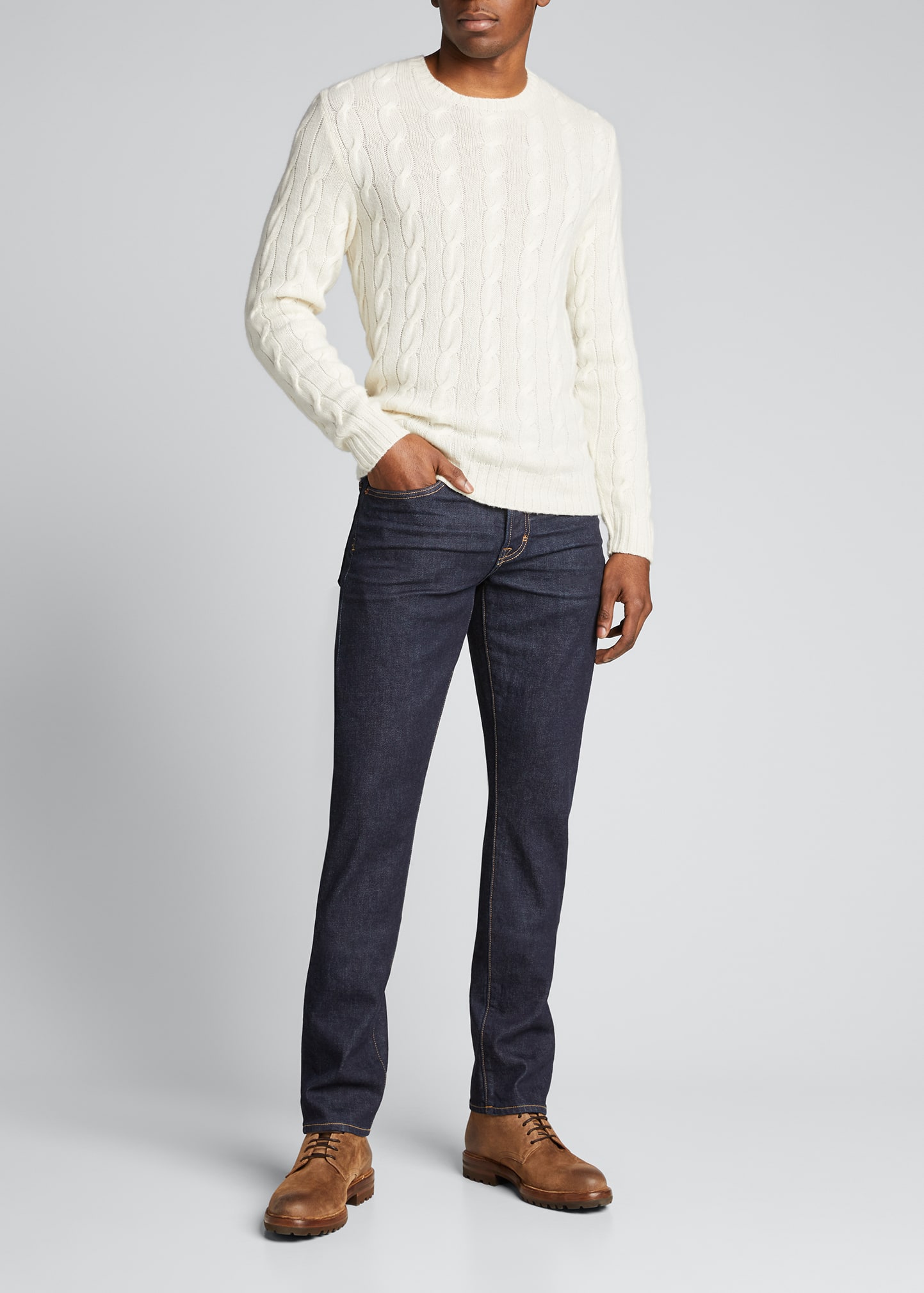 Cashmere Cable-Knit Crewneck Sweater, Cream