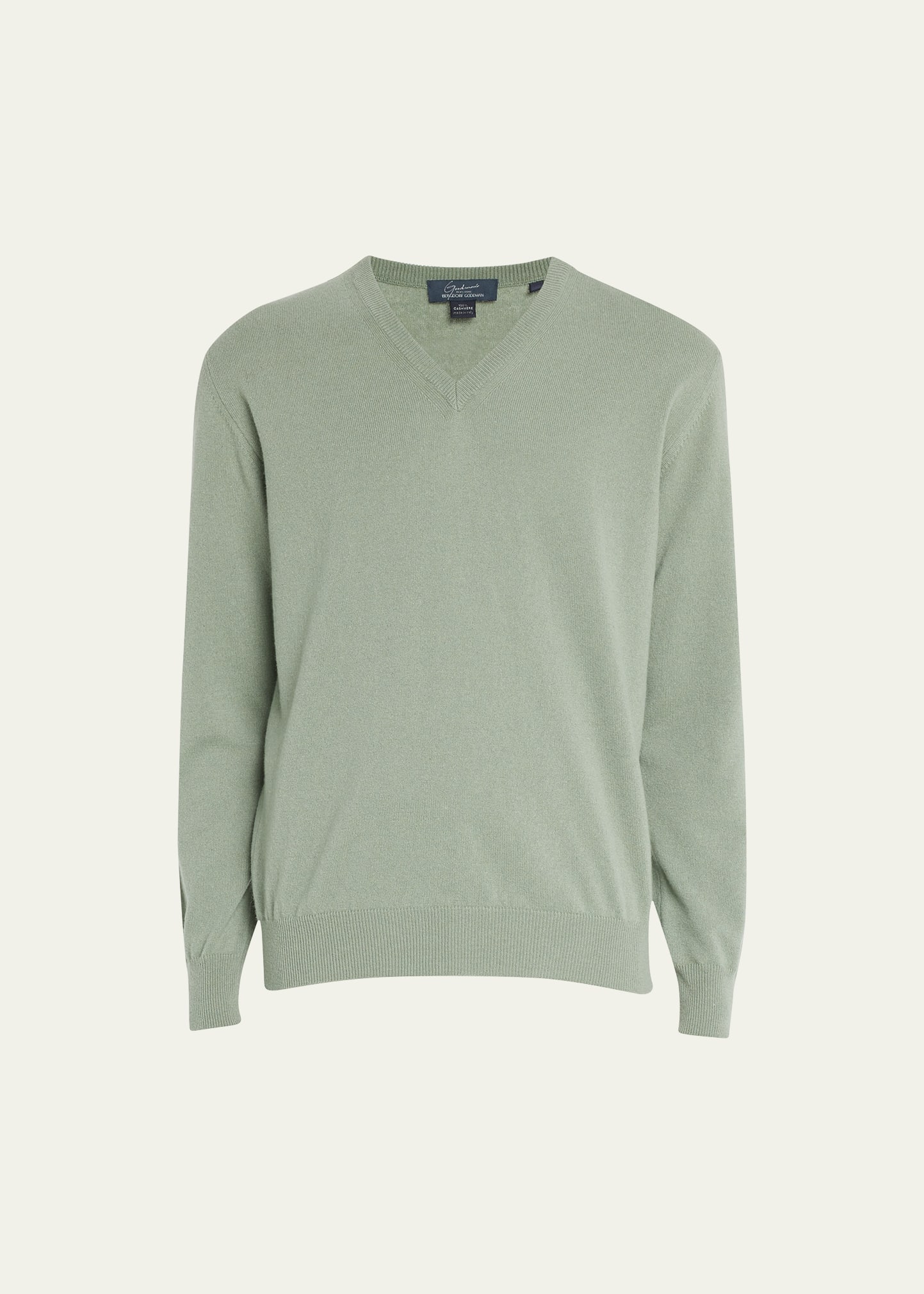 Neiman Marcus Men's Classic 12gg Cashmere V-neck Sweater In Sage 1