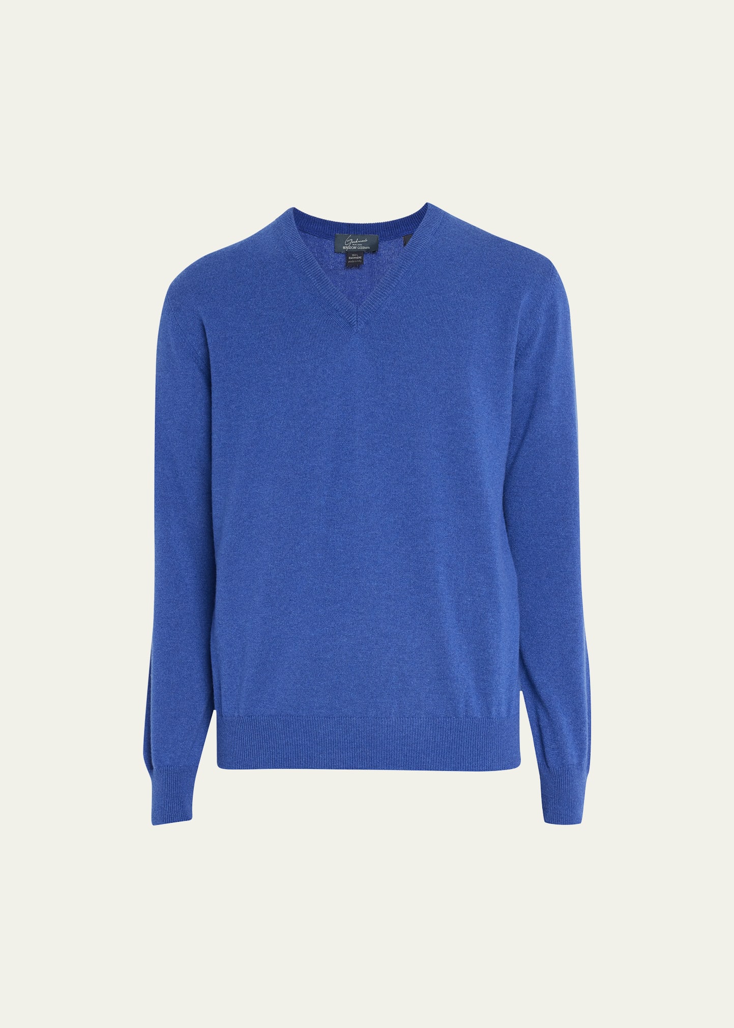 Neiman Marcus Men's Classic 12gg Cashmere V-neck Sweater In Blue 1
