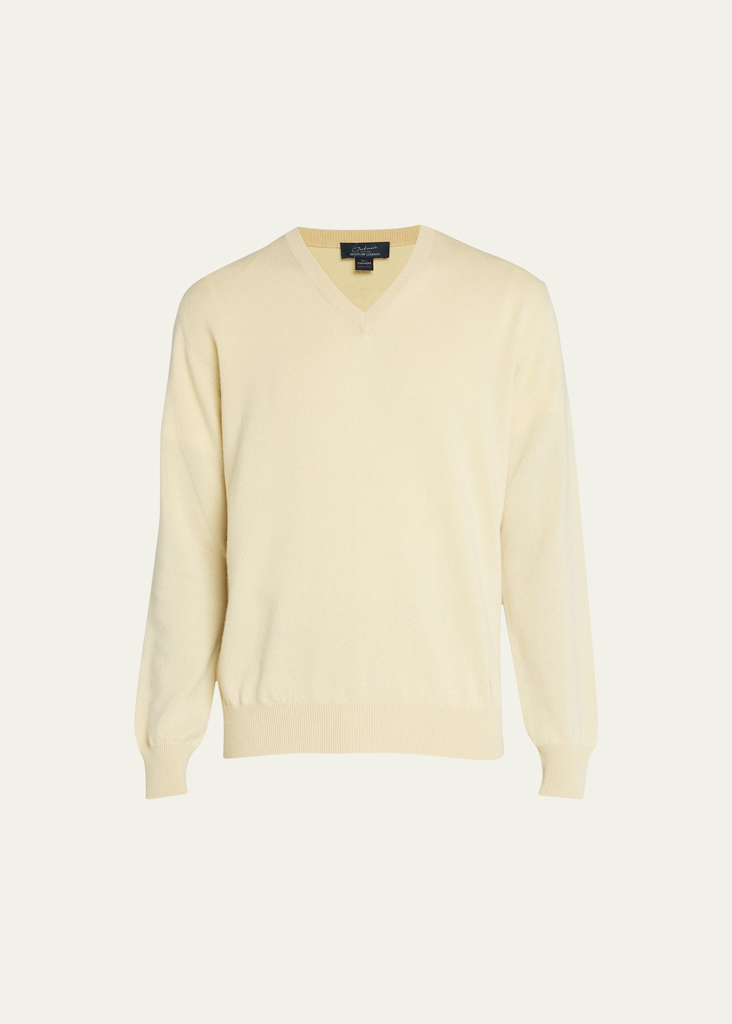 Neiman Marcus Men's Classic 12gg Cashmere V-neck Sweater In Yellow 1