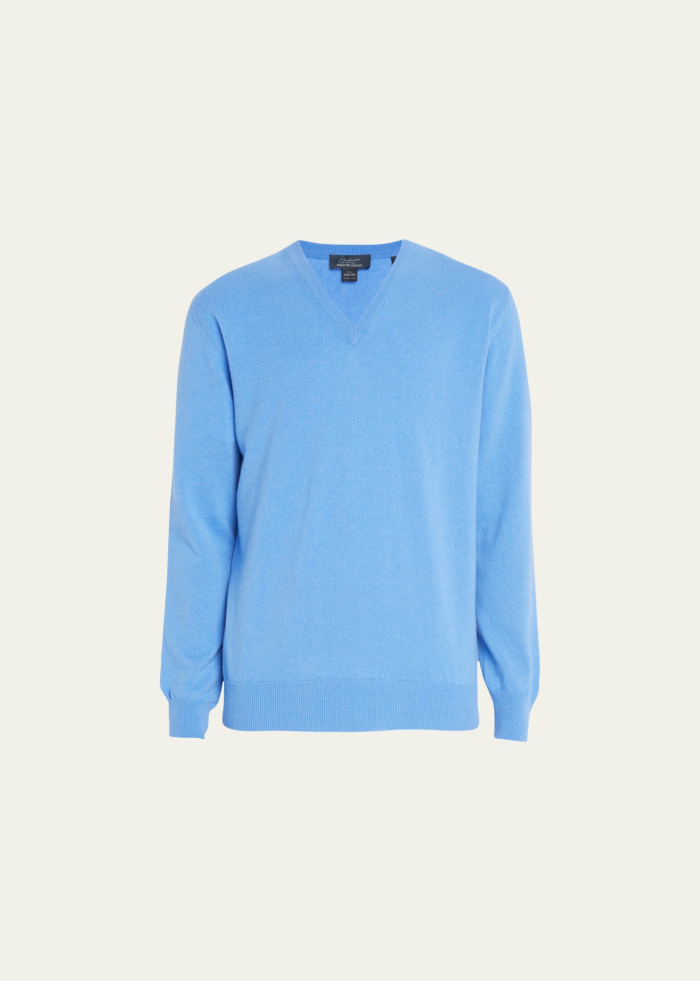 Neiman Marcus Men's Classic 12gg Cashmere V-neck Sweater In Lt Blue 1