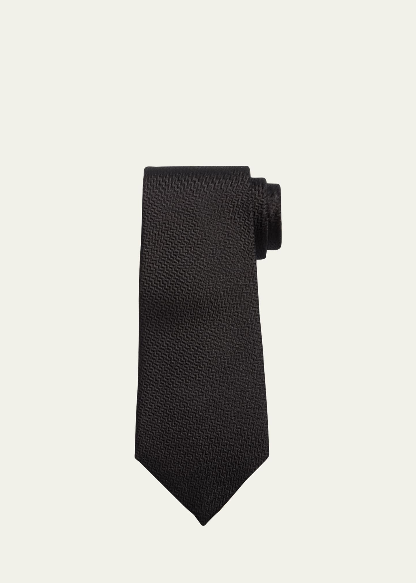 Charvet Men's Herringbone Silk Tie In Black