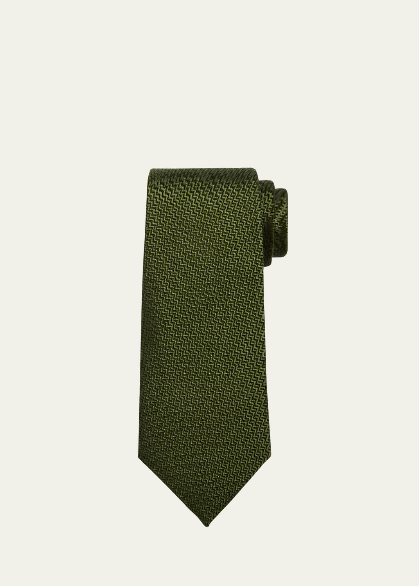 Shop Charvet Men's Herringbone Silk Tie In Olive