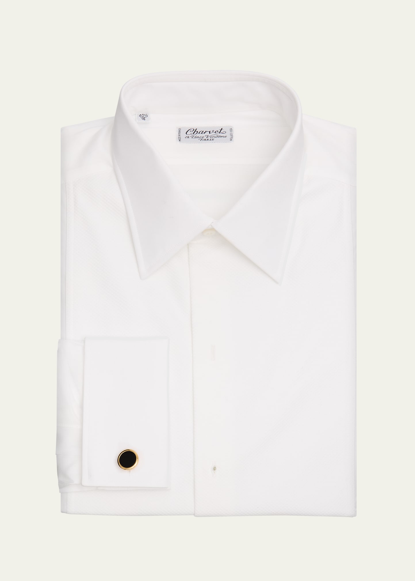 Charvet Men's Pique-bib French Cuff Dress Shirt In White