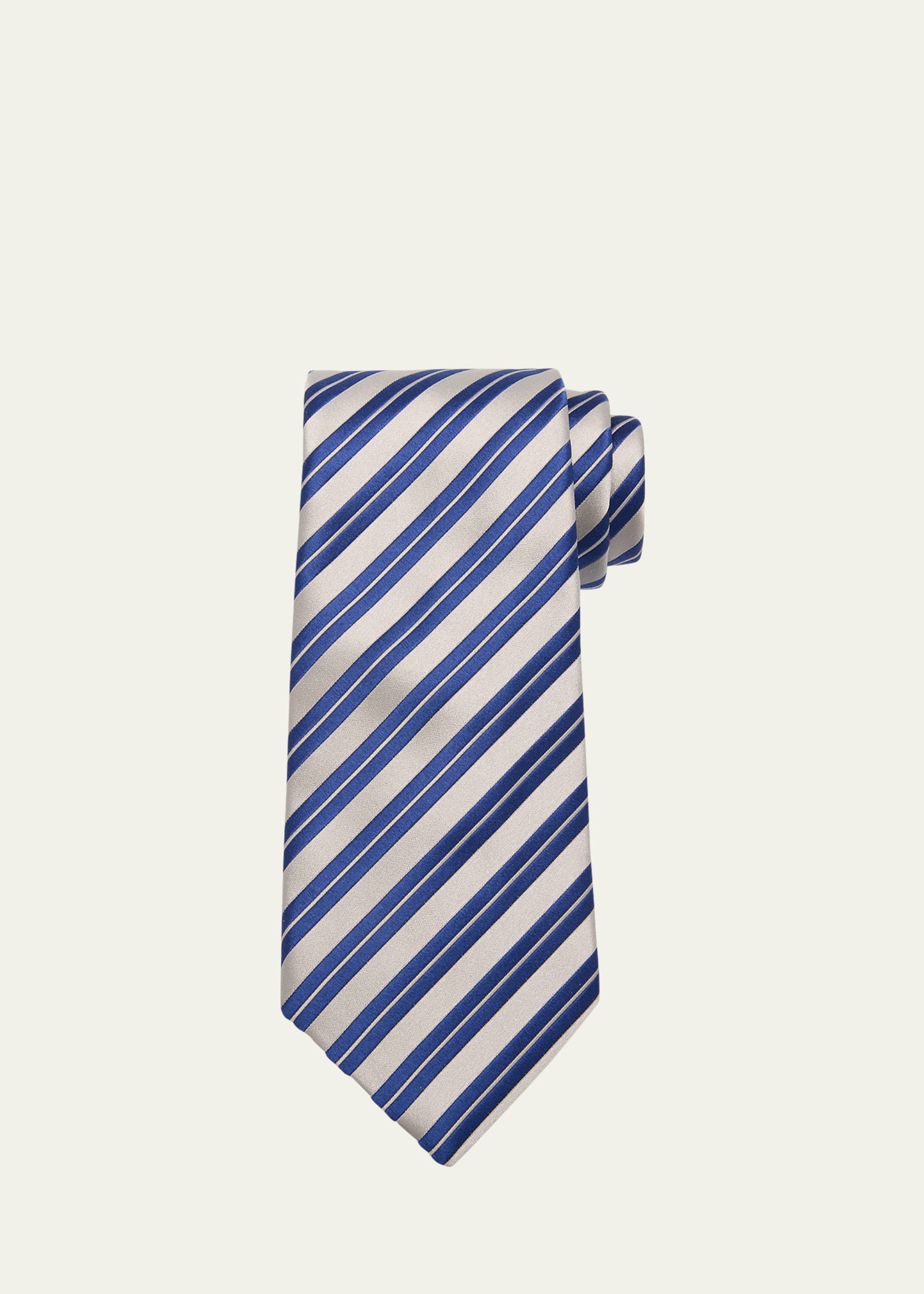 Shop Charvet Men's Striped Silk Tie In Silver