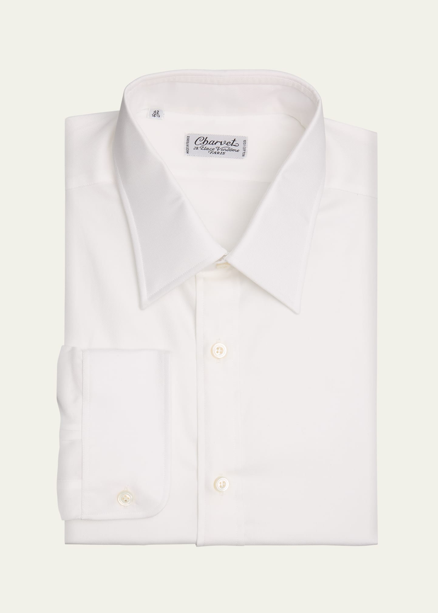 Charvet Men's Super Panama Cotton Dress Shirt In White