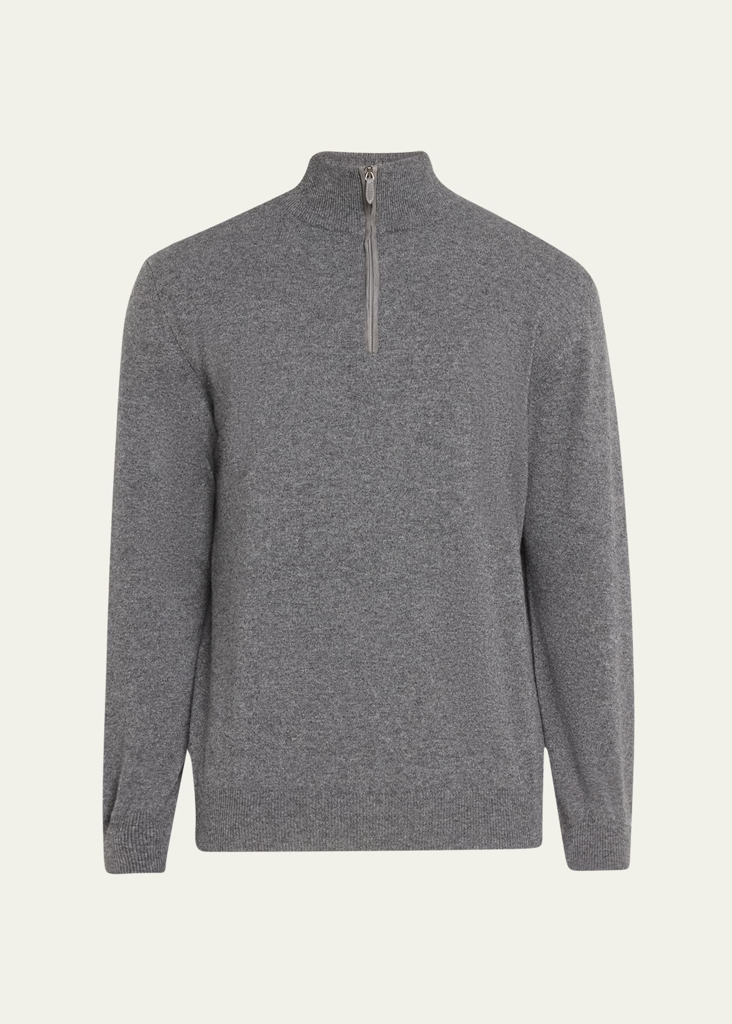 Bergdorf Goodman Men's Solid Cashmere Quarter-zip Sweater In Gray
